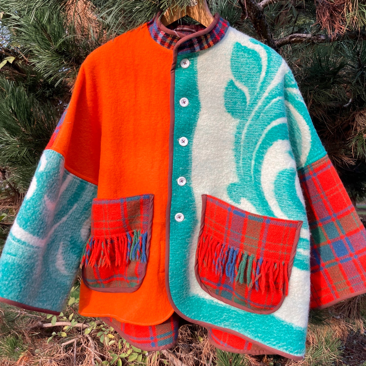 Dreamcoat patchwork recycled blanket jacket