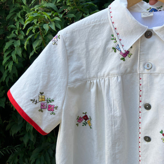 Recycled floral embroidered bedspread shirt