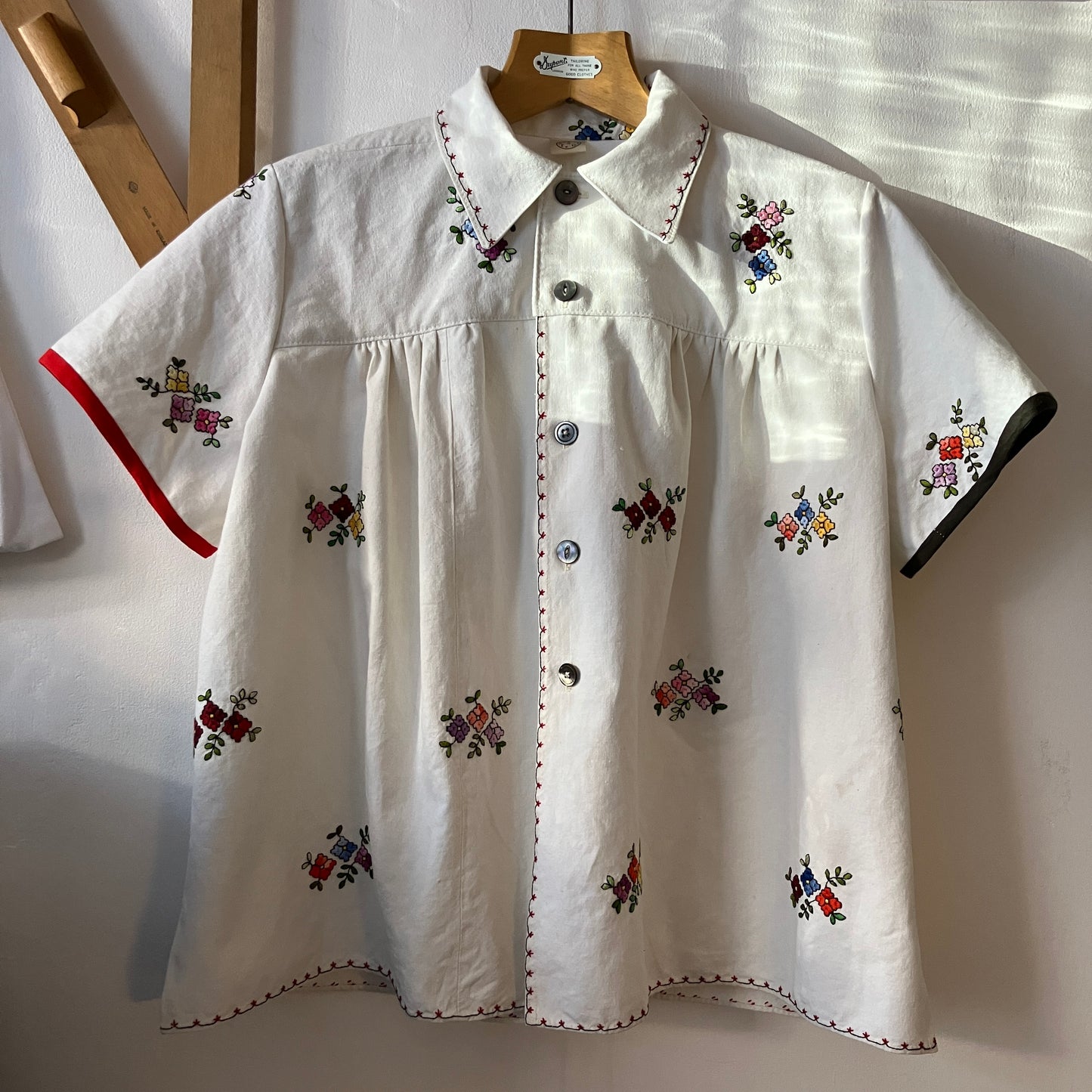 Recycled floral embroidered bedspread shirt