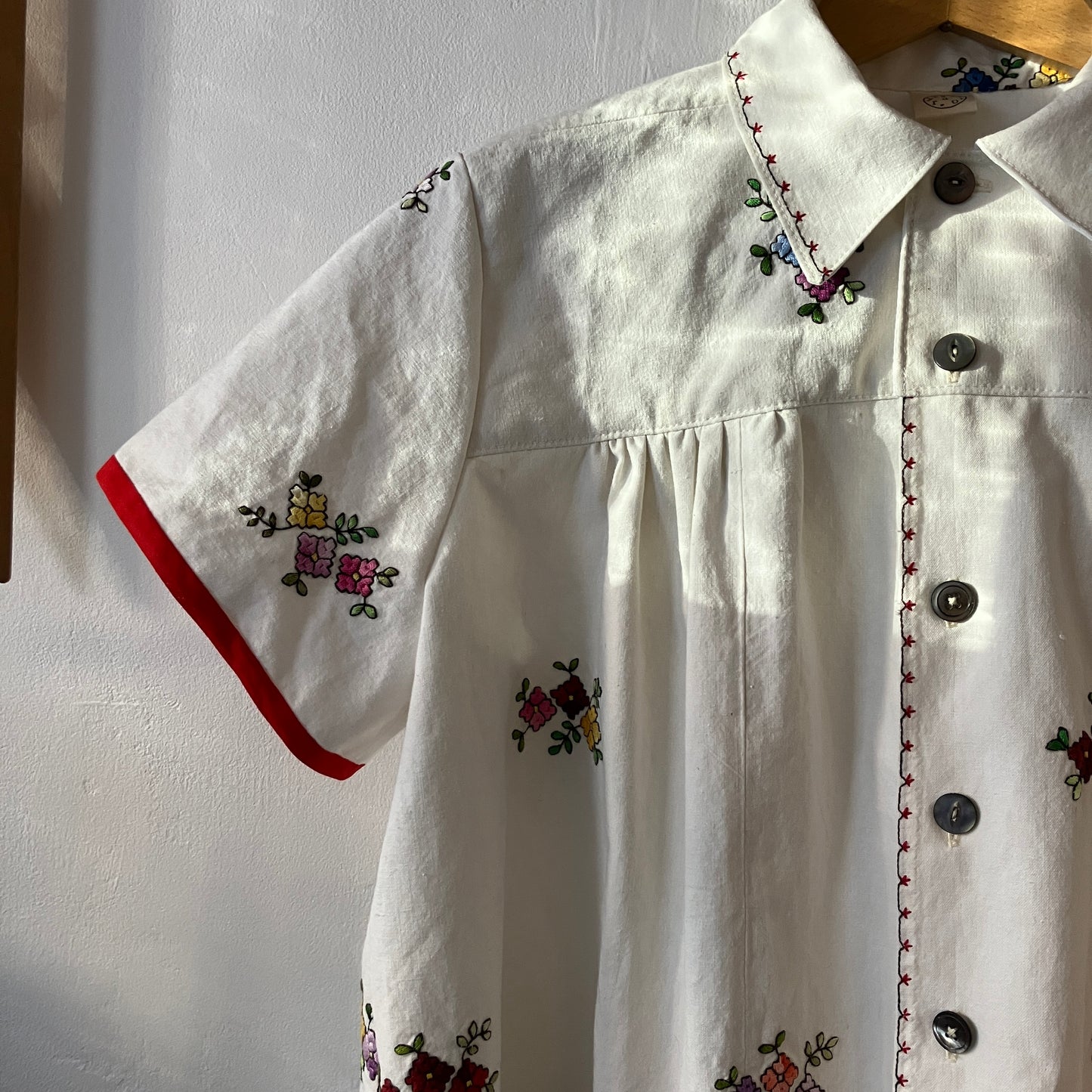 Recycled floral embroidered bedspread shirt