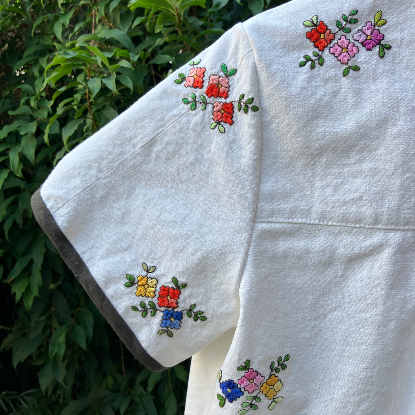 Recycled floral embroidered bedspread shirt