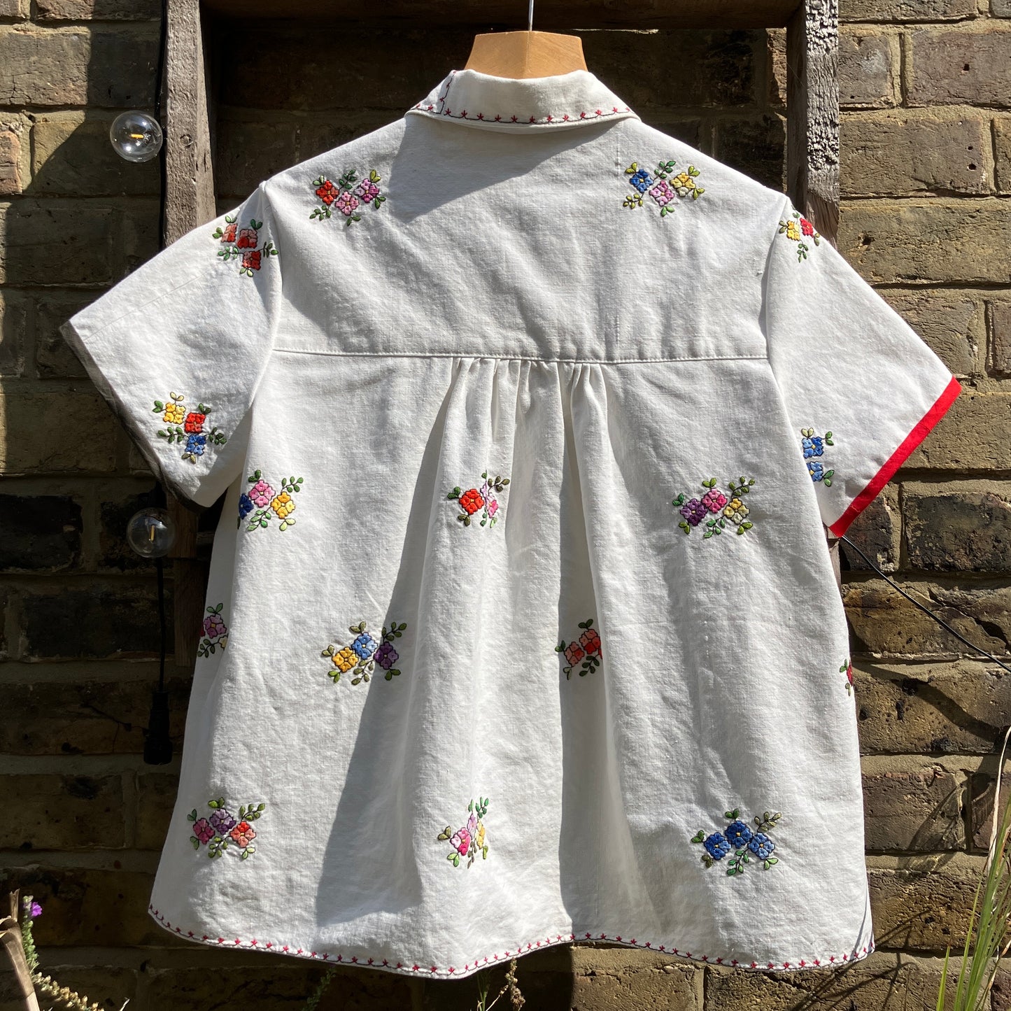 Recycled floral embroidered bedspread shirt