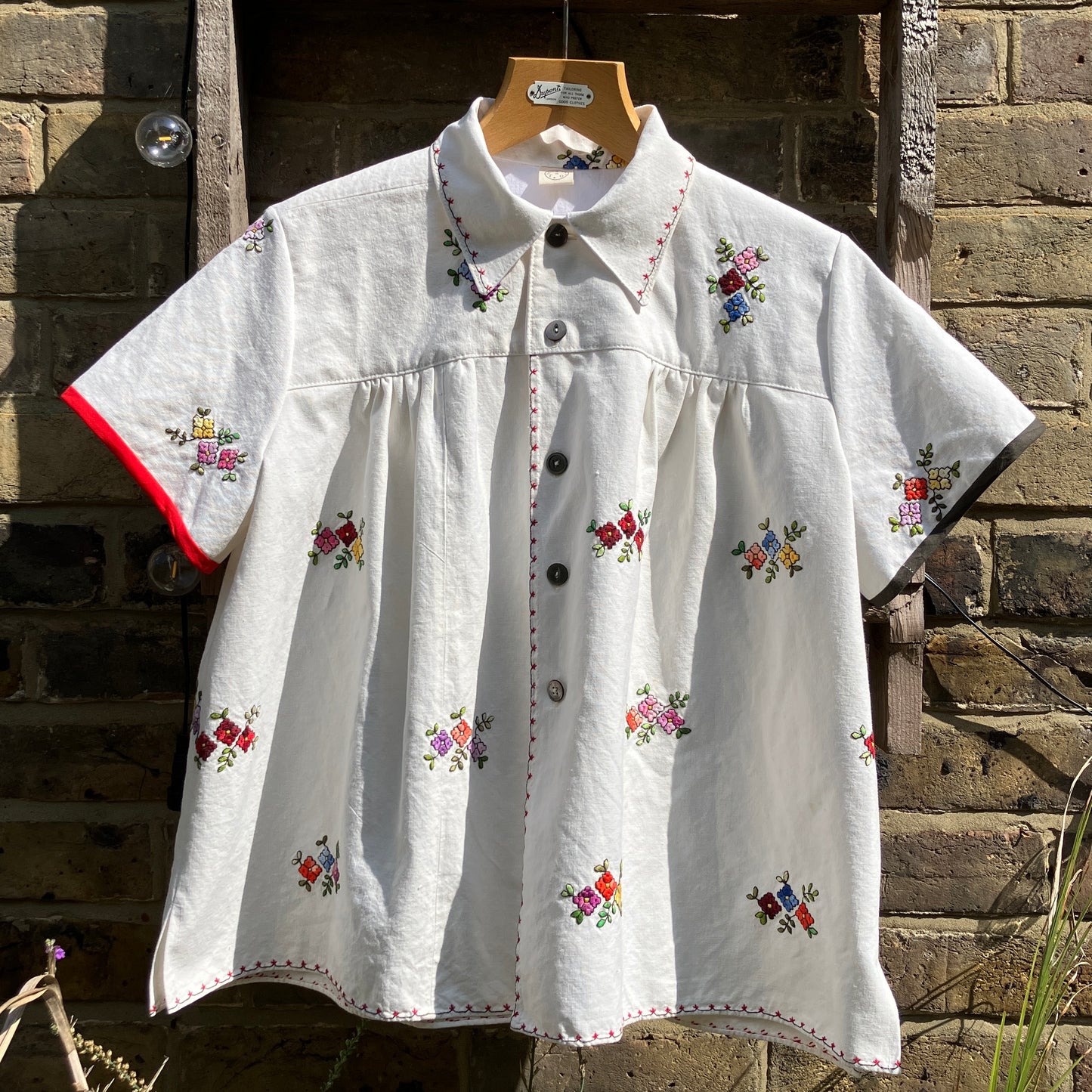 Recycled floral embroidered bedspread shirt