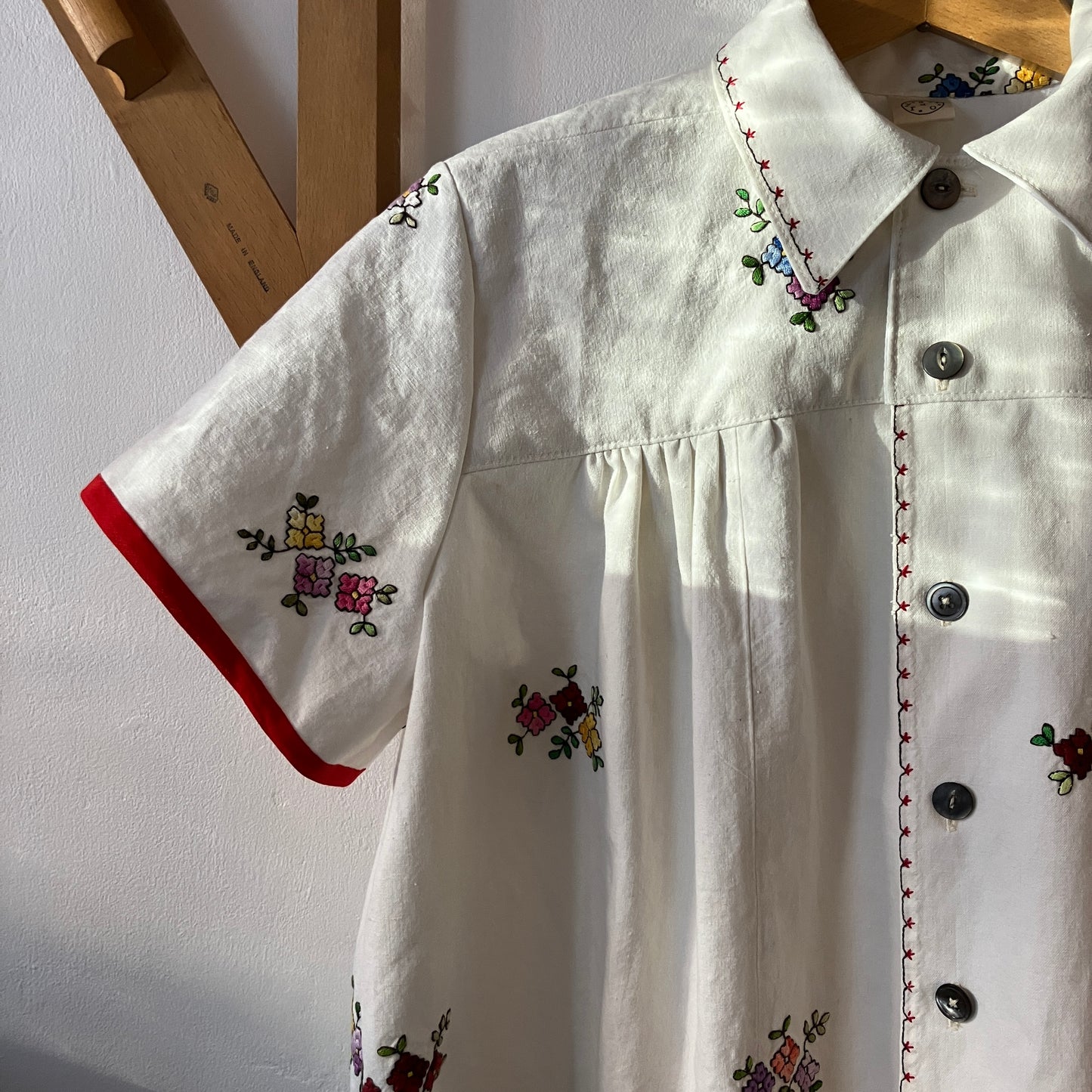 Recycled floral embroidered bedspread shirt