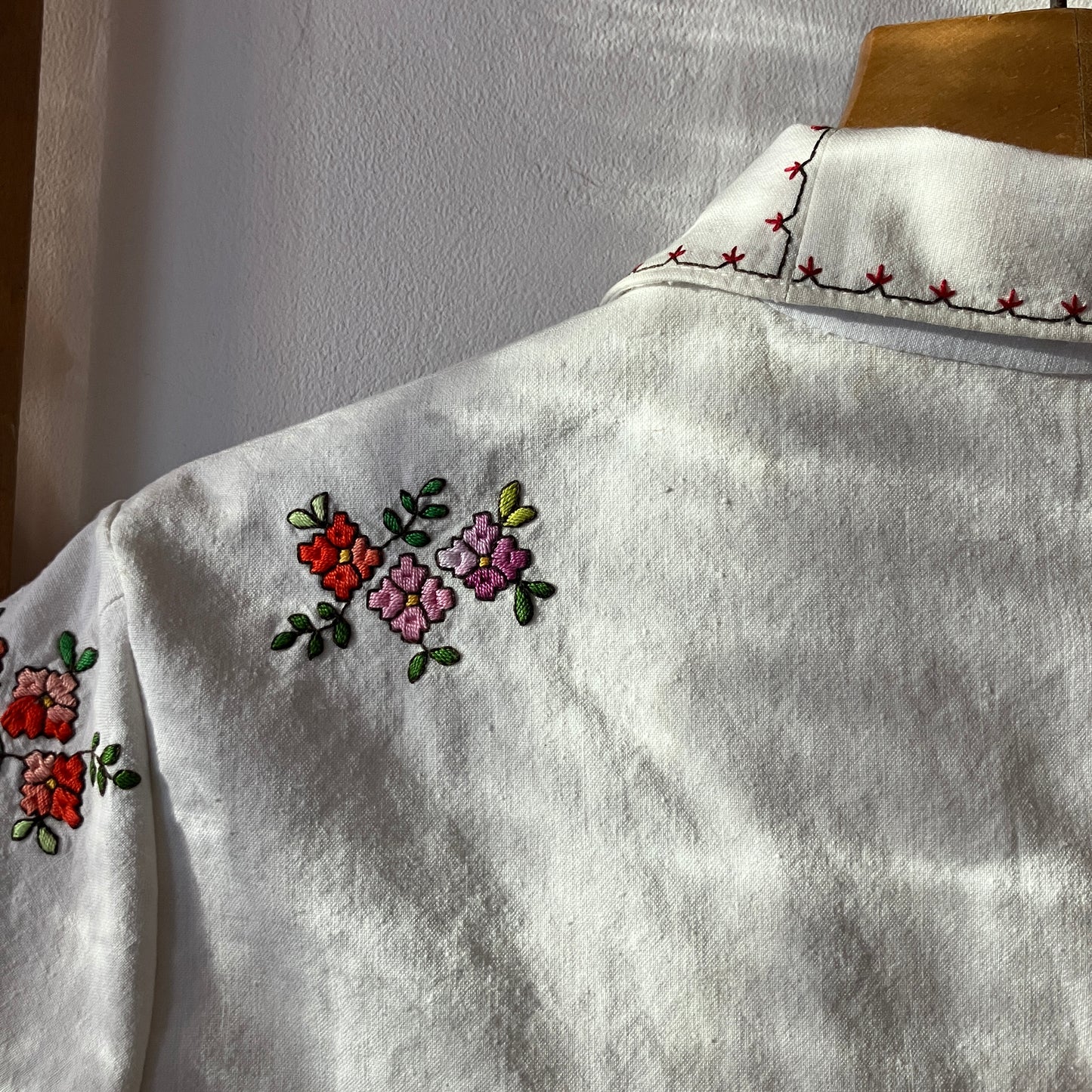 Recycled floral embroidered bedspread shirt