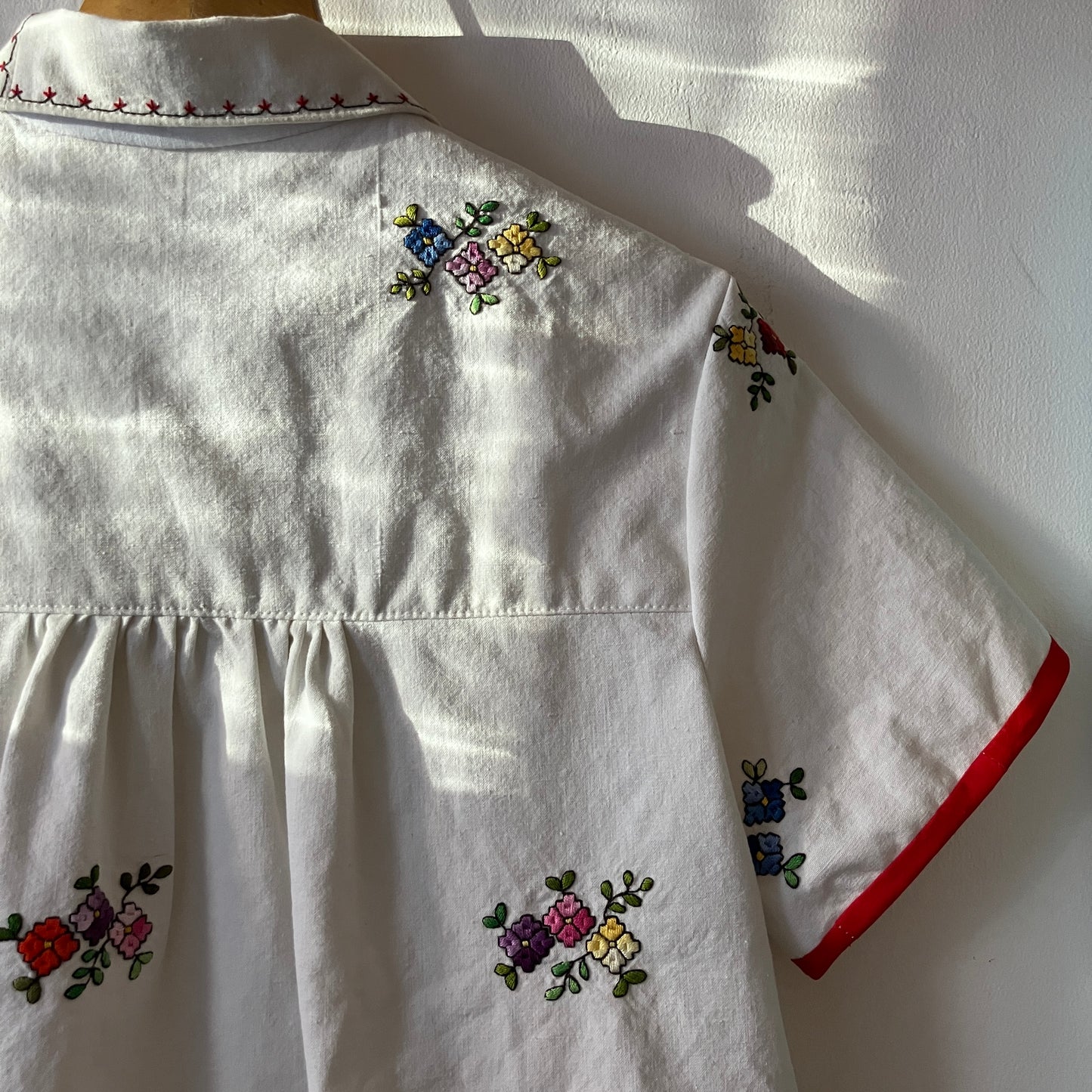 Recycled floral embroidered bedspread shirt