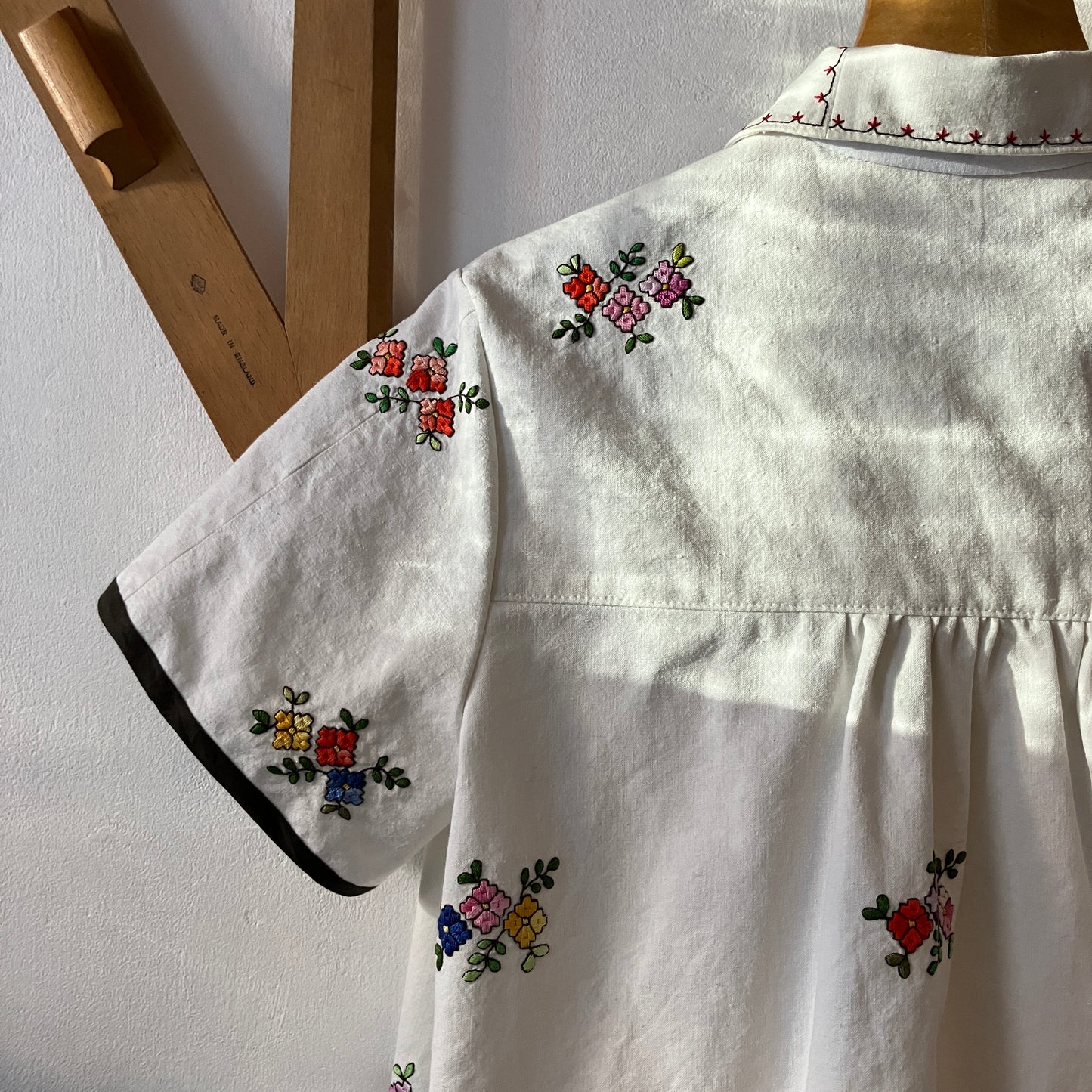 Recycled floral embroidered bedspread shirt