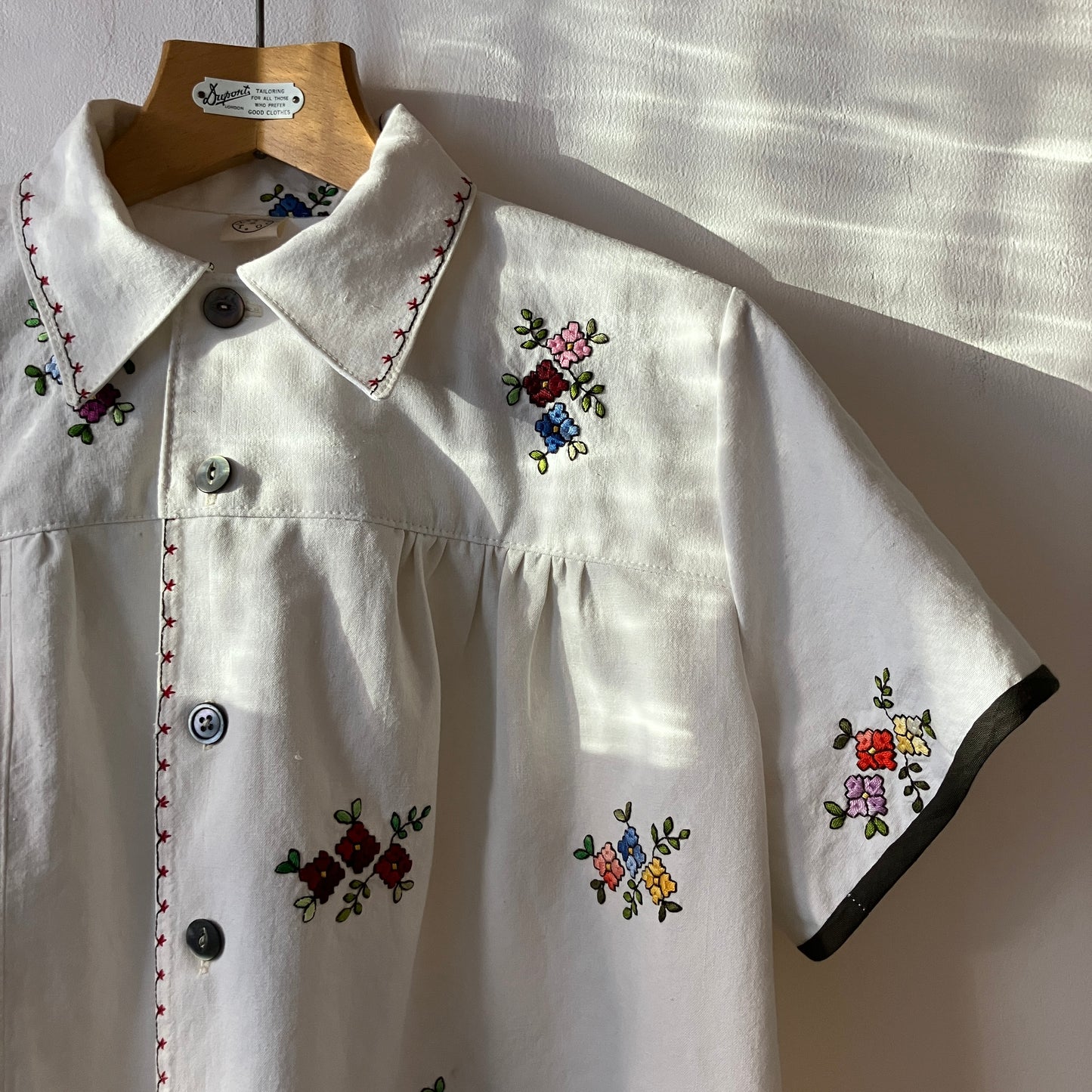 Recycled floral embroidered bedspread shirt