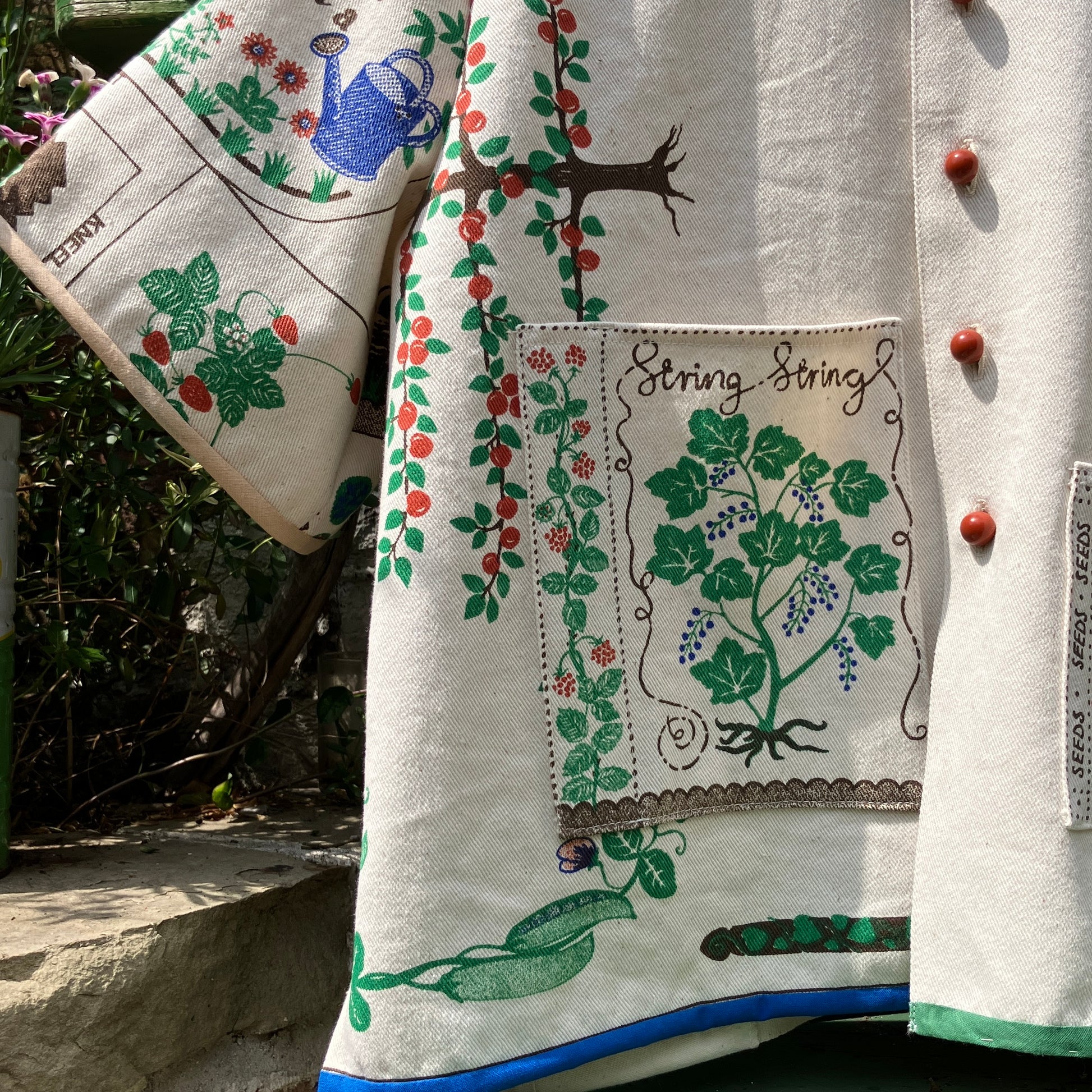 shirt made from  vintage Clothkits gardening themed fabric