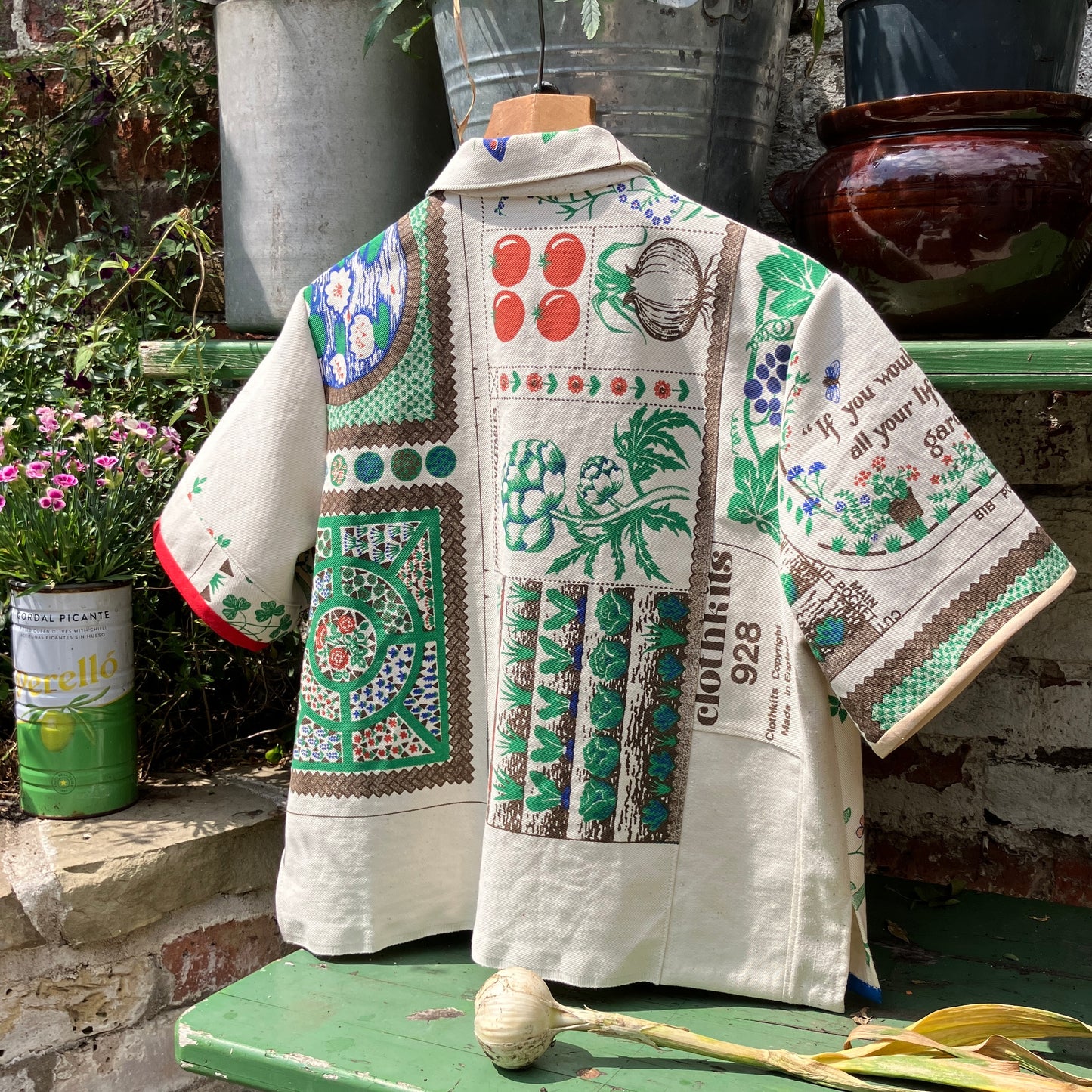 shirt made from  vintage Clothkits gardening themed fabric