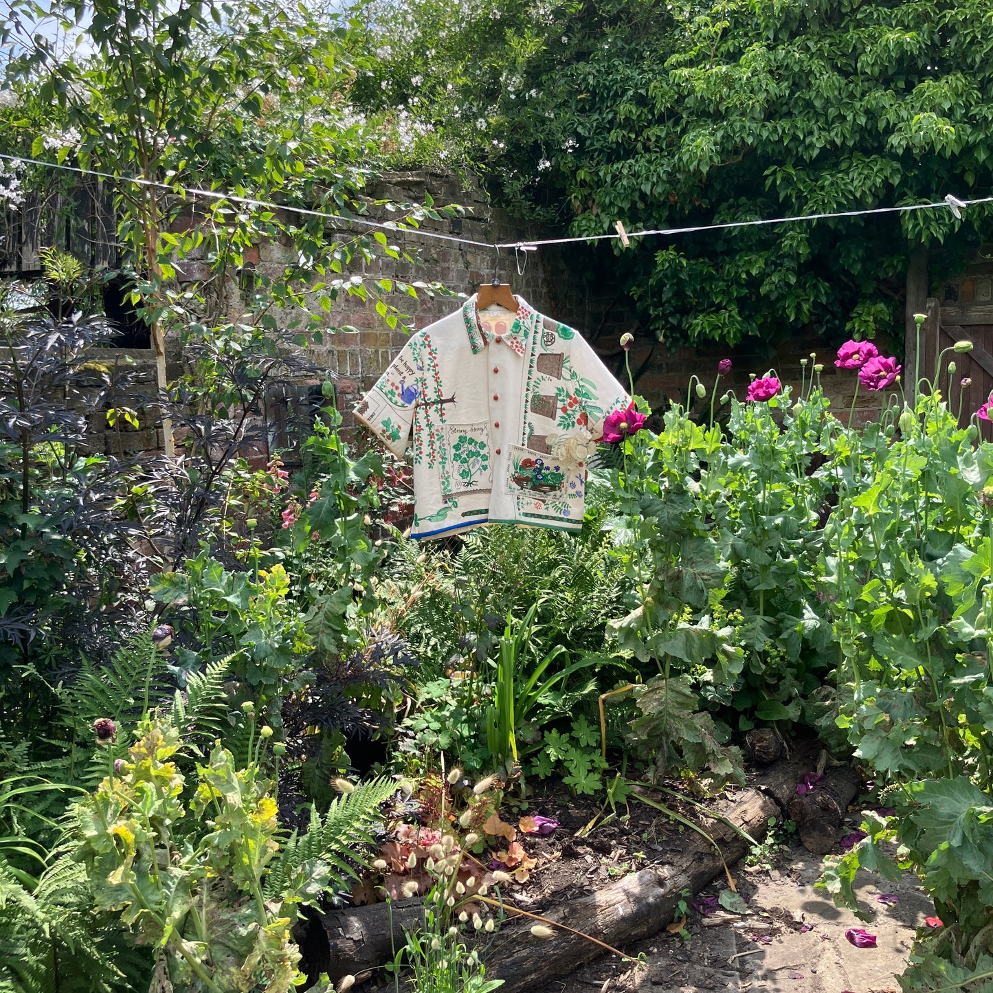 shirt made from  vintage Clothkits gardening themed fabric