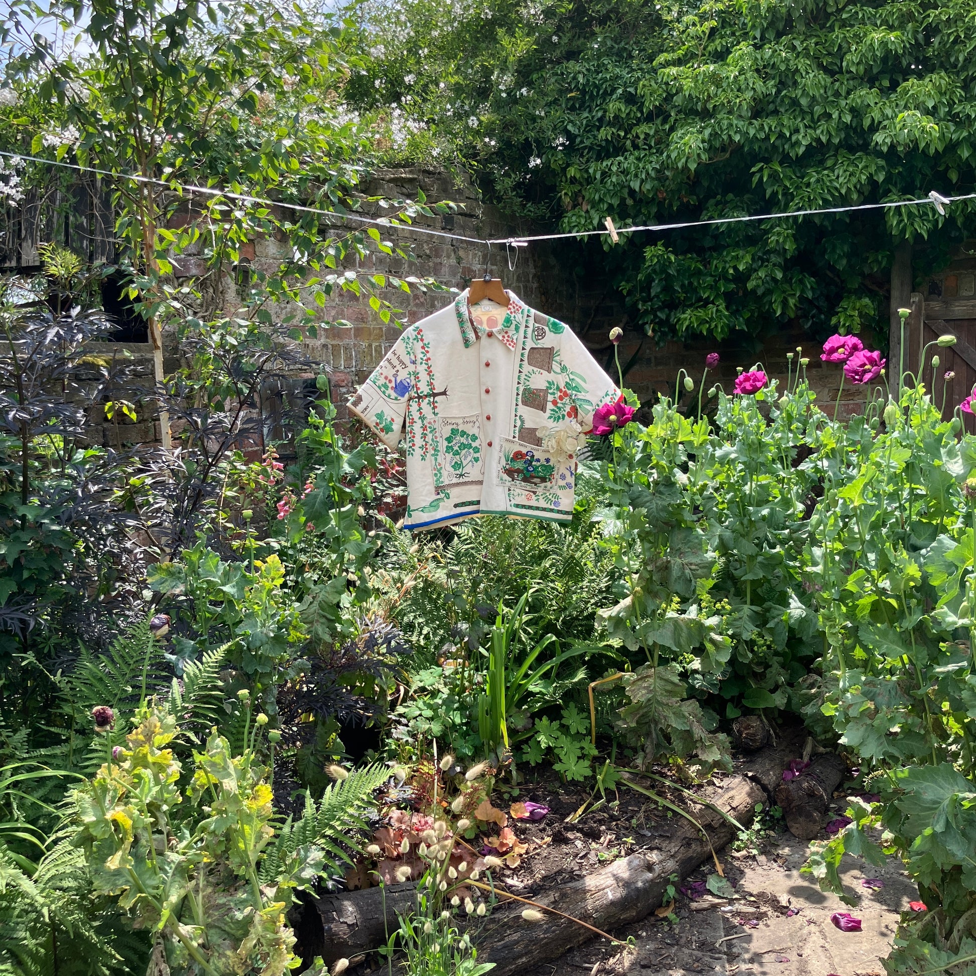 shirt made from  vintage Clothkits gardening themed fabric