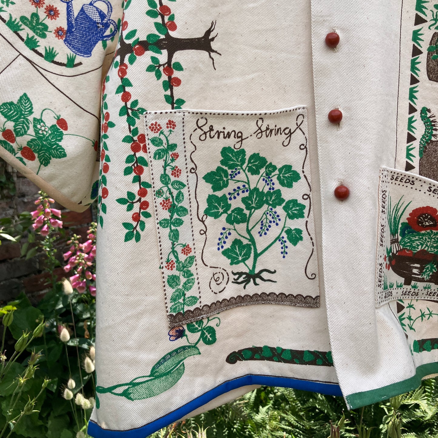 shirt made from  vintage Clothkits gardening themed fabric