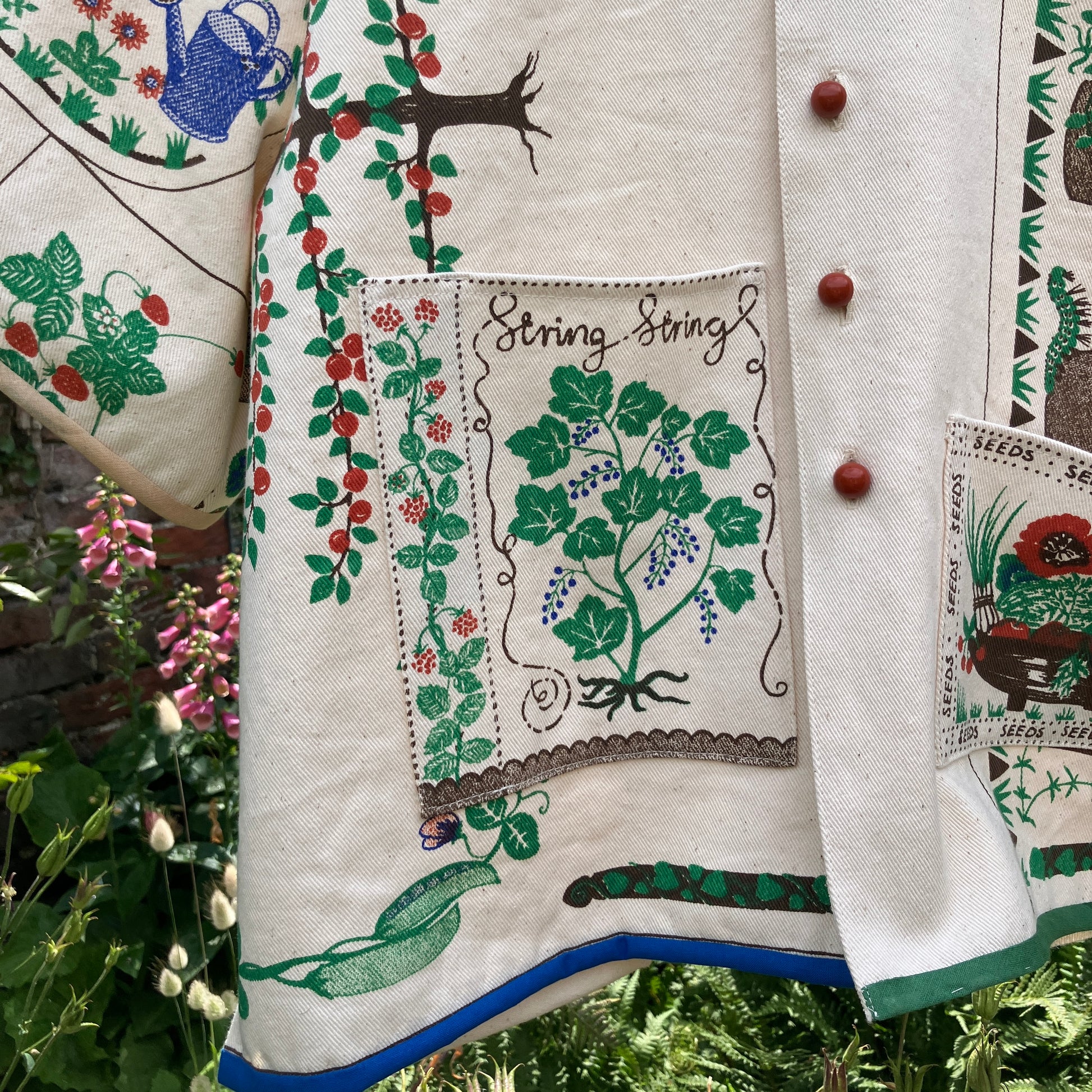 shirt made from  vintage Clothkits gardening themed fabric