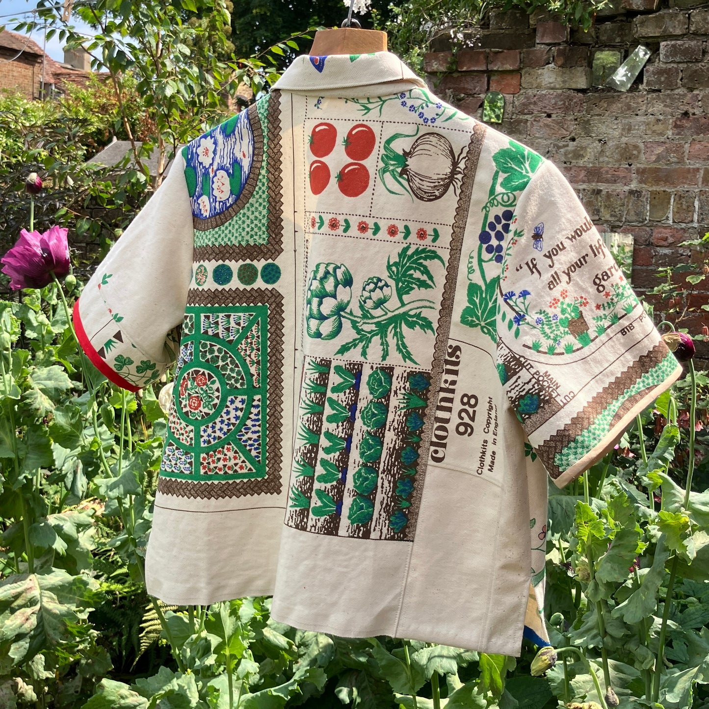 shirt made from  vintage Clothkits gardening themed fabric