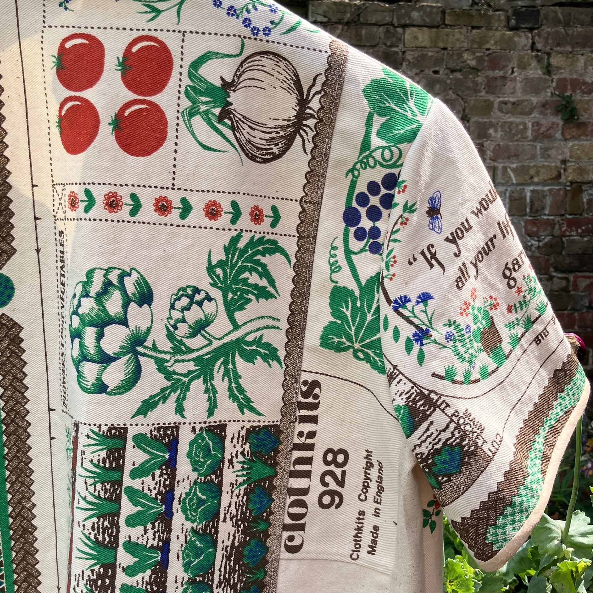 shirt made from  vintage Clothkits gardening themed fabric