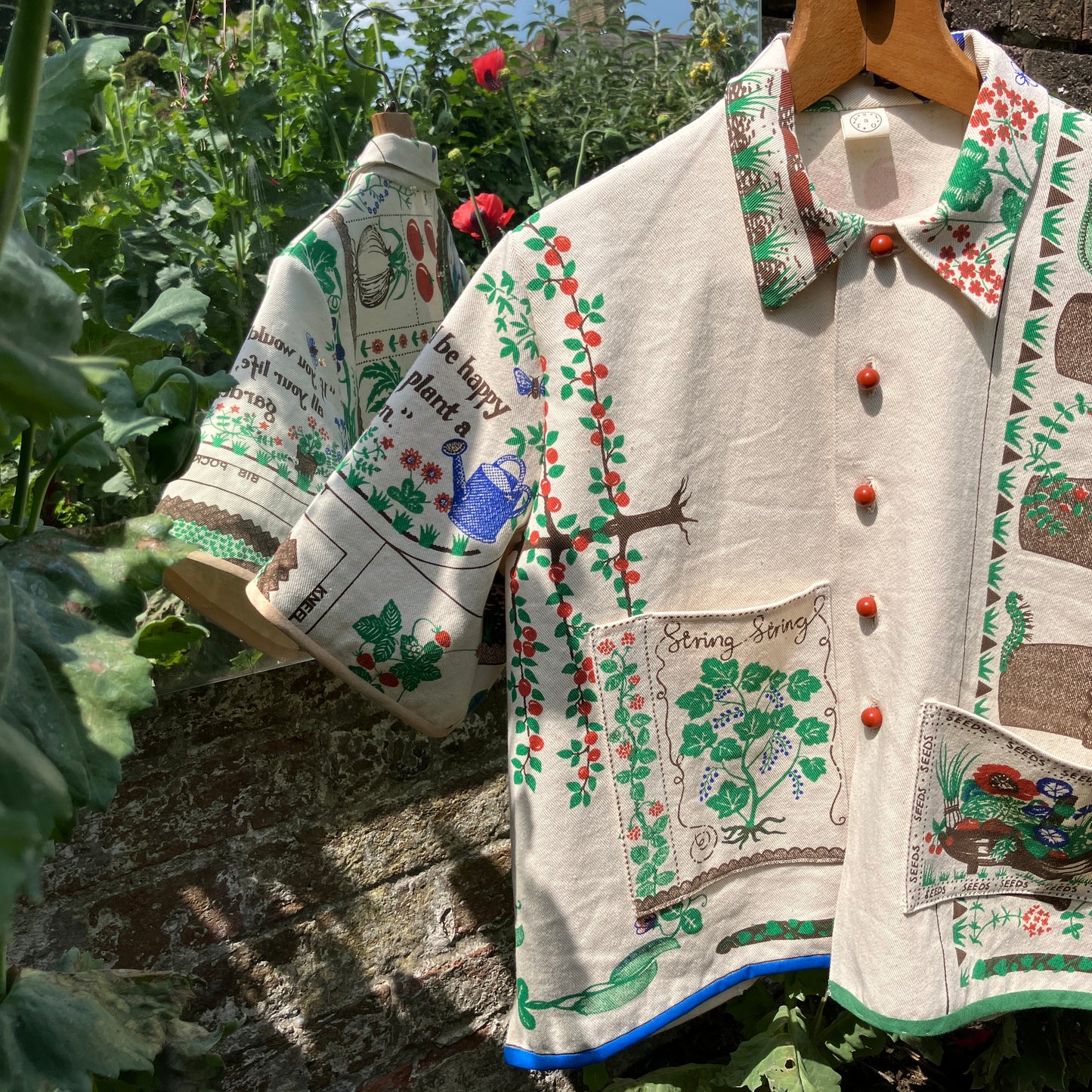 shirt made from  vintage Clothkits gardening themed fabric
