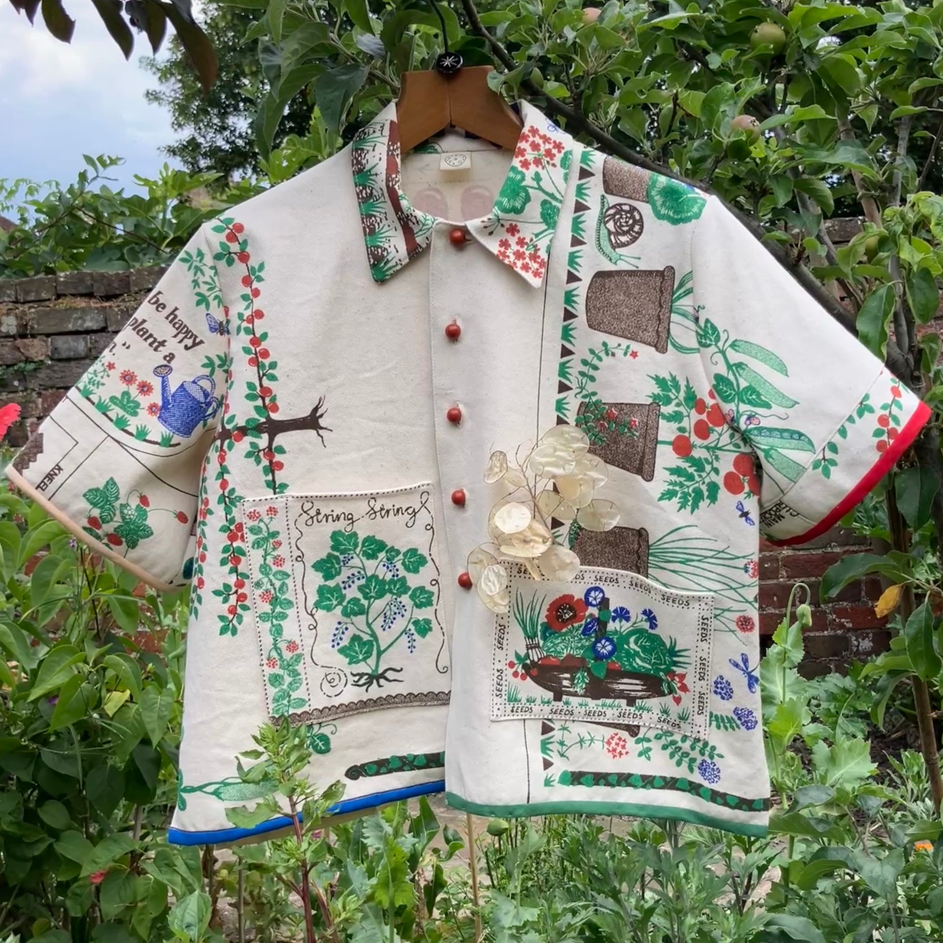 shirt made from  vintage Clothkits gardening themed fabric