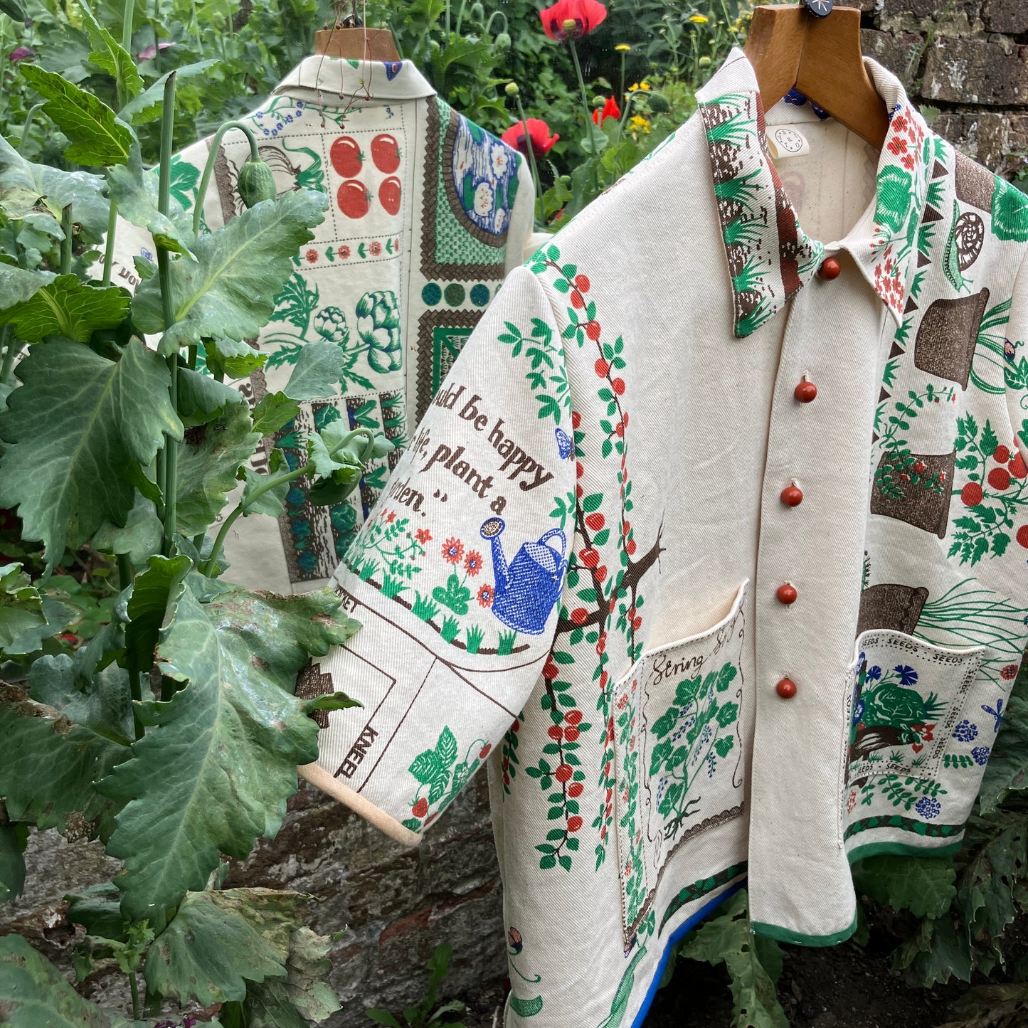 shirt made from  vintage Clothkits gardening themed fabric
