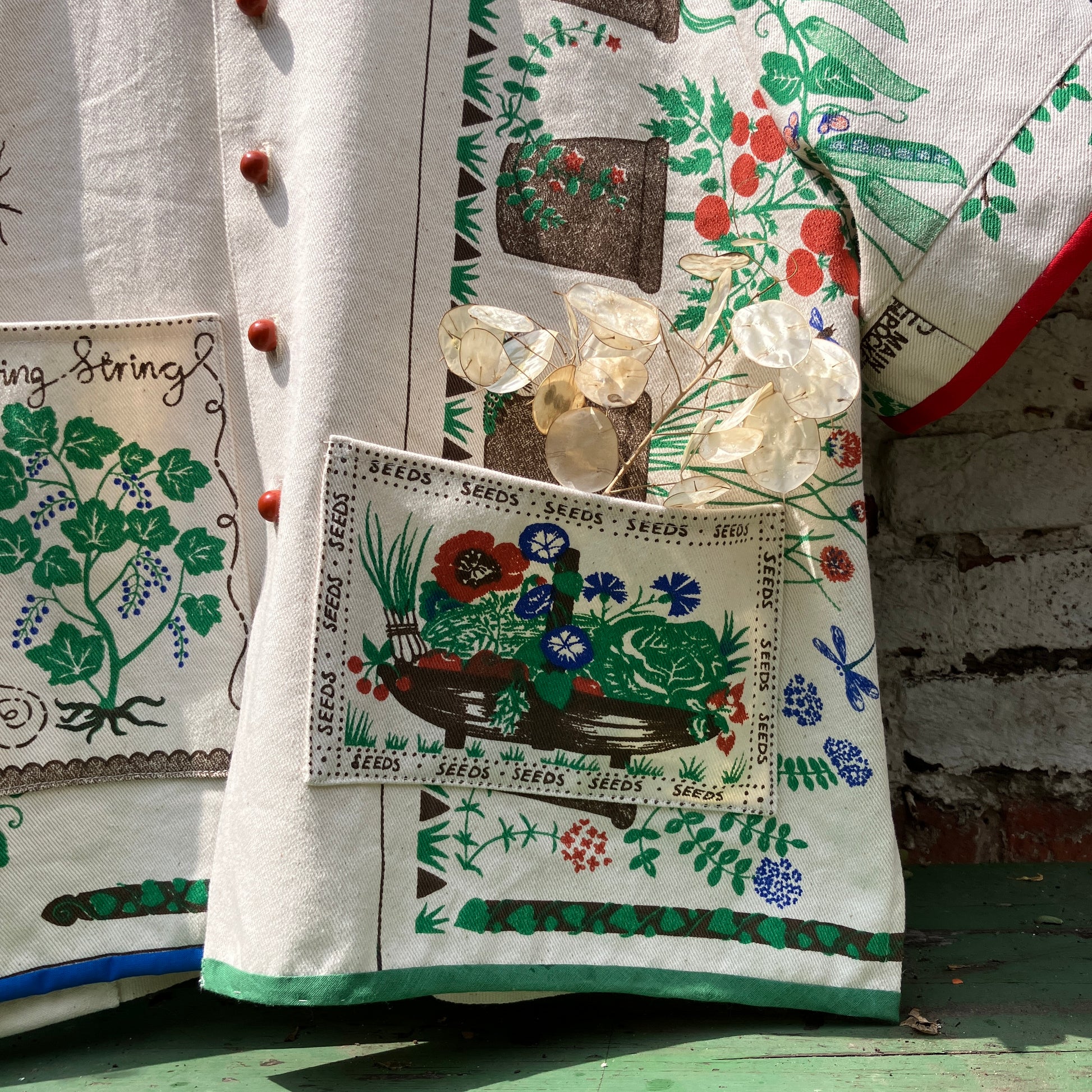 shirt made from  vintage Clothkits gardening themed fabric