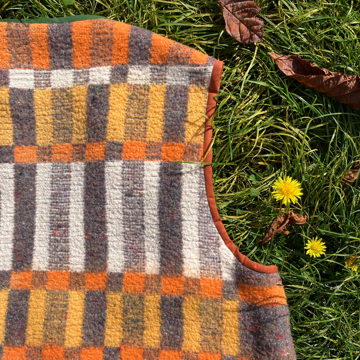 button front vest made from a geometric vintage blanket
