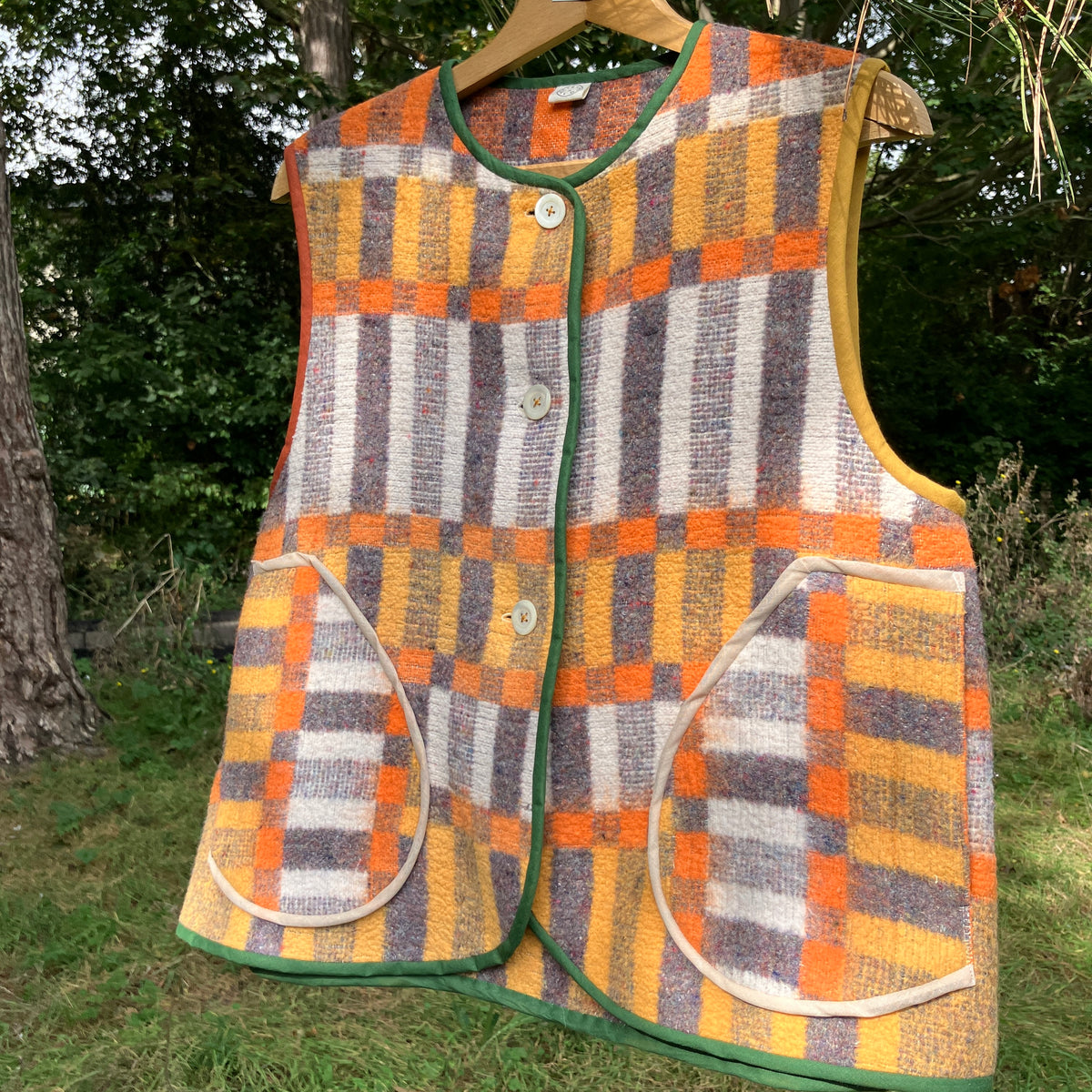 Geometric reclaimed blanket vest