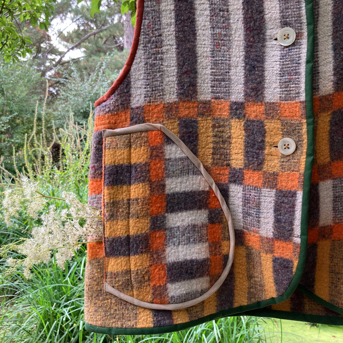 button front vest made from a geometric vintage blanket

