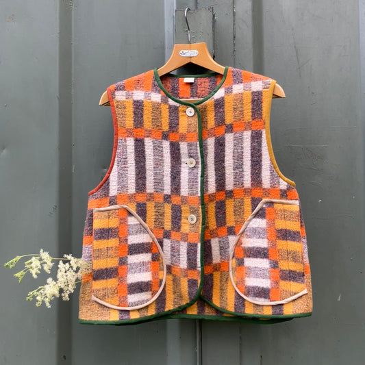 button front vest made from a geometric vintage blanket