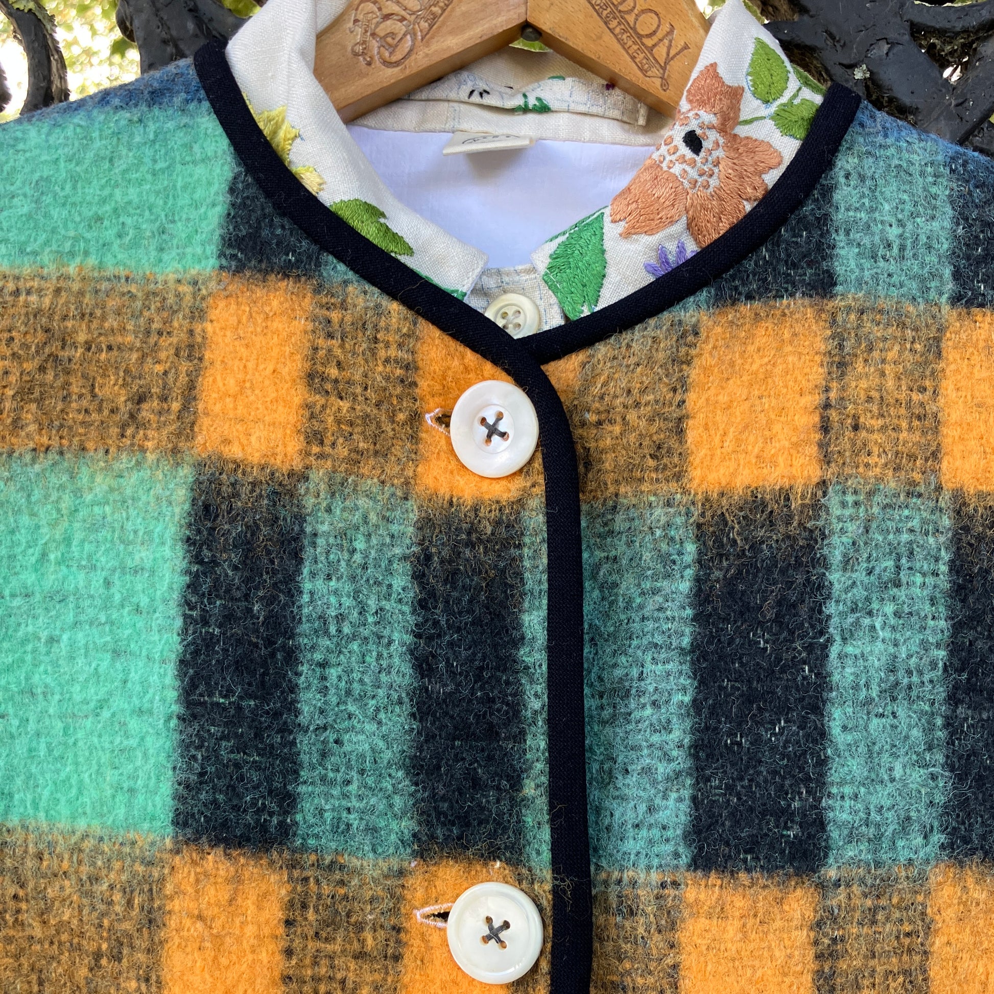 Cosy vest made from a recycled checked wool blanket