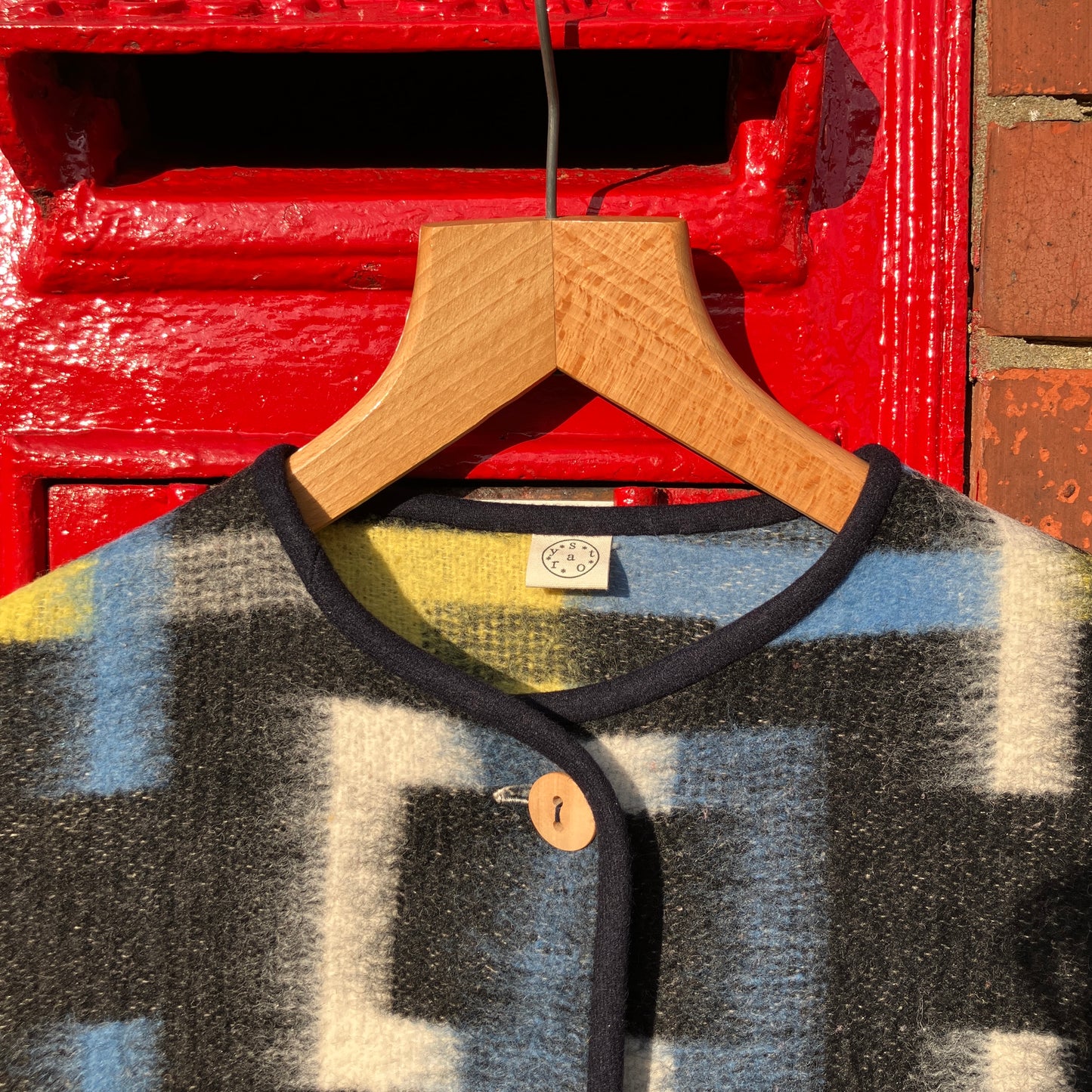 cosy vest made from a geometric vintage wool recycled blanket