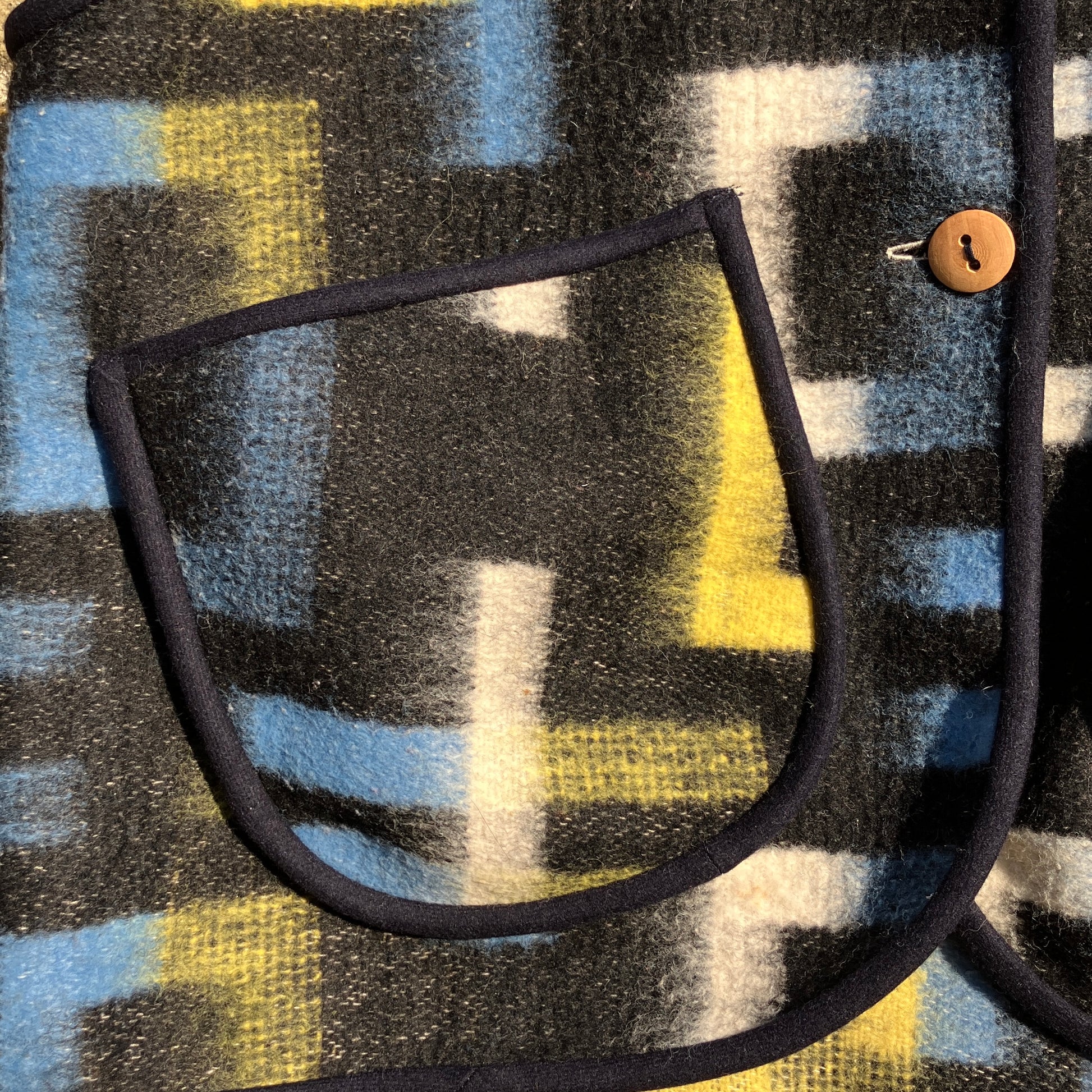 cosy vest made from a geometric vintage wool recycled blanket