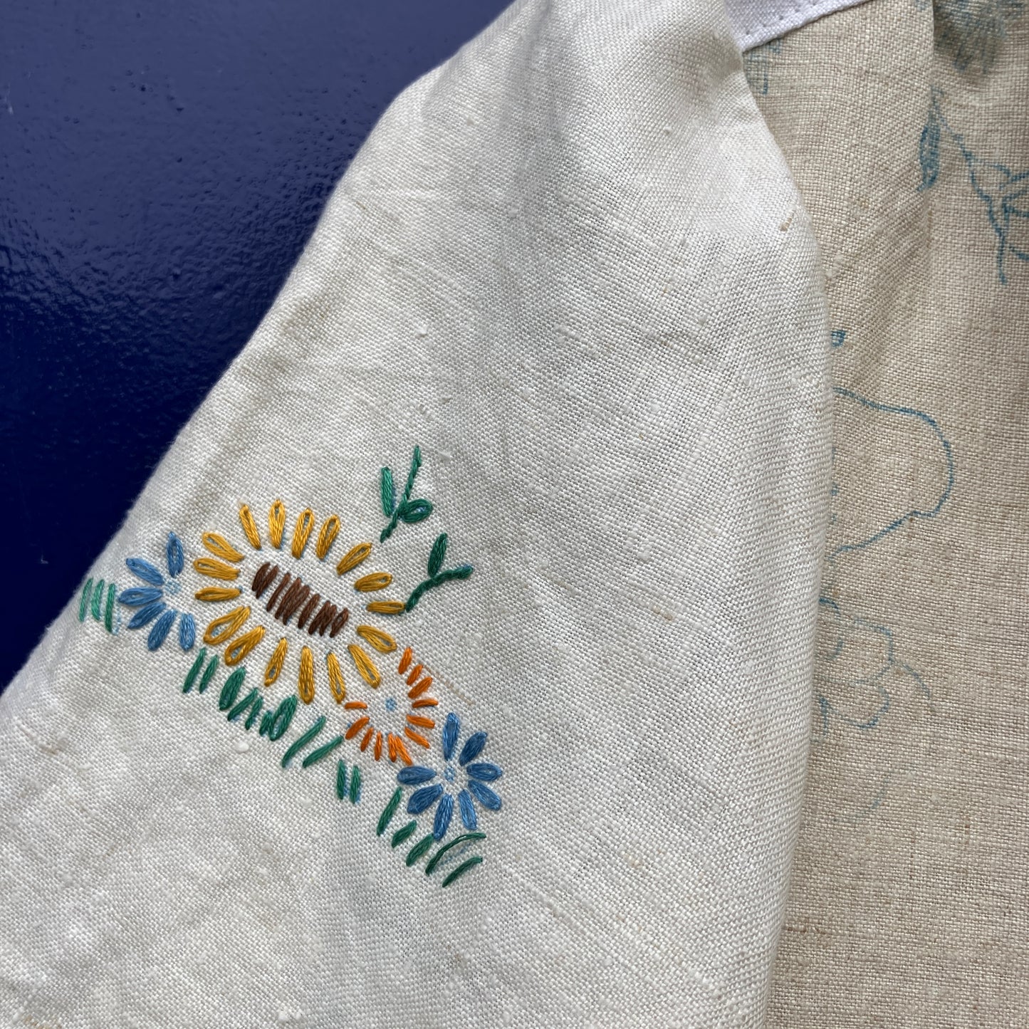 shirt made from bird-themed vintage embroidered recycled tablecloths