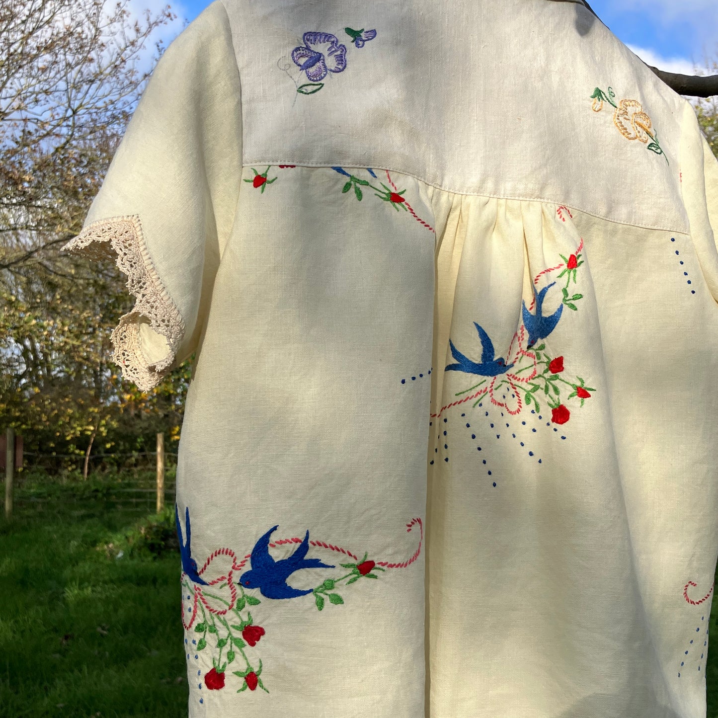 linen shirt made from vintage embroidered tablecloths