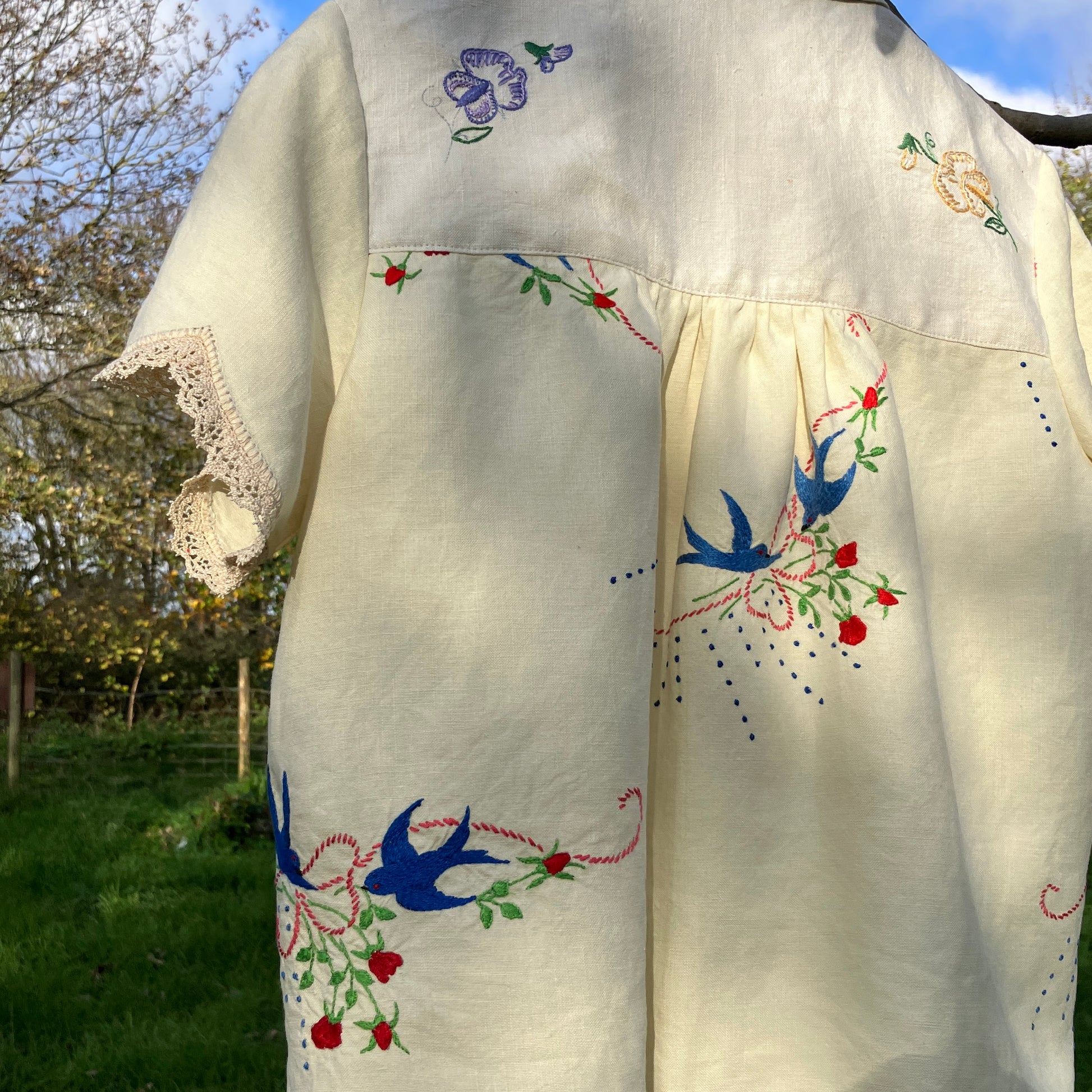 linen shirt made from vintage embroidered tablecloths