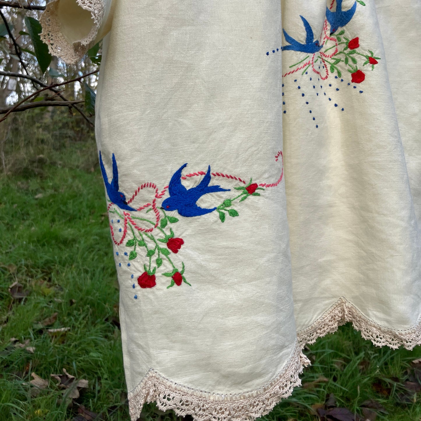 linen shirt made from vintage embroidered tablecloths