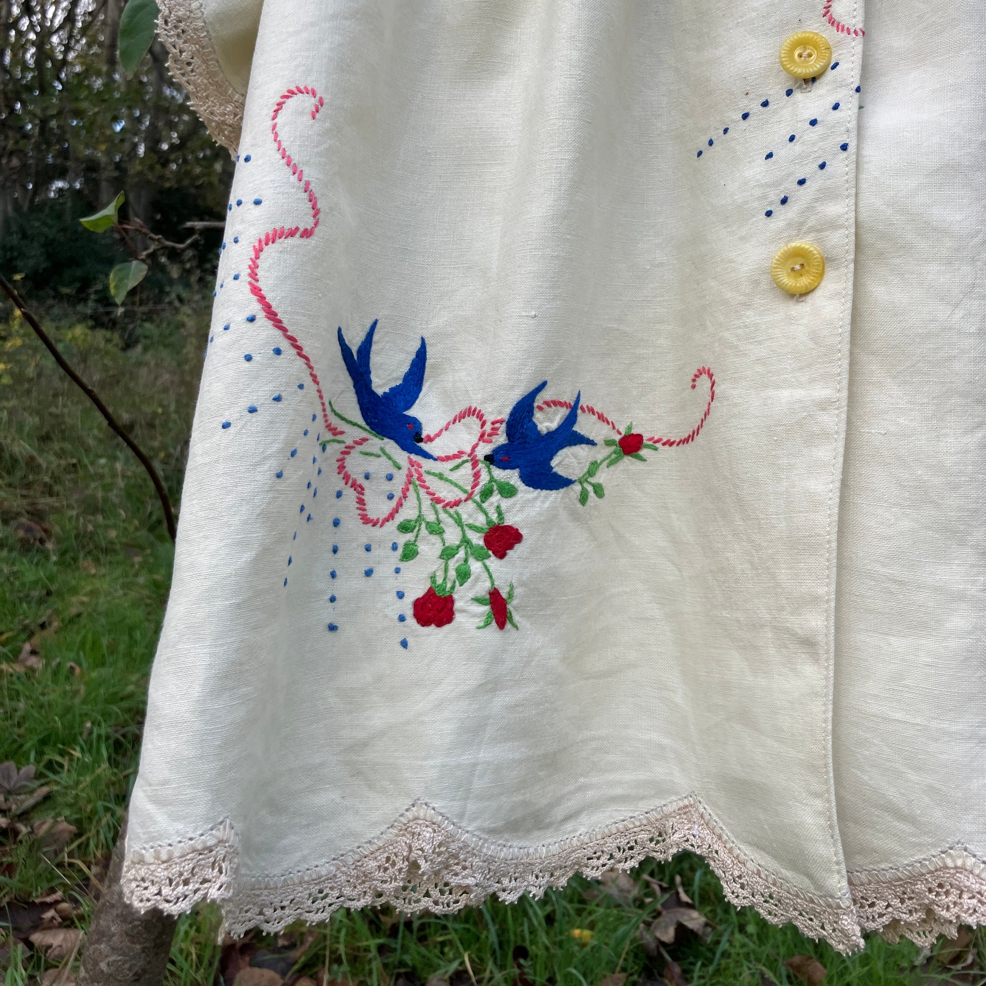 linen shirt made from vintage embroidered tablecloths