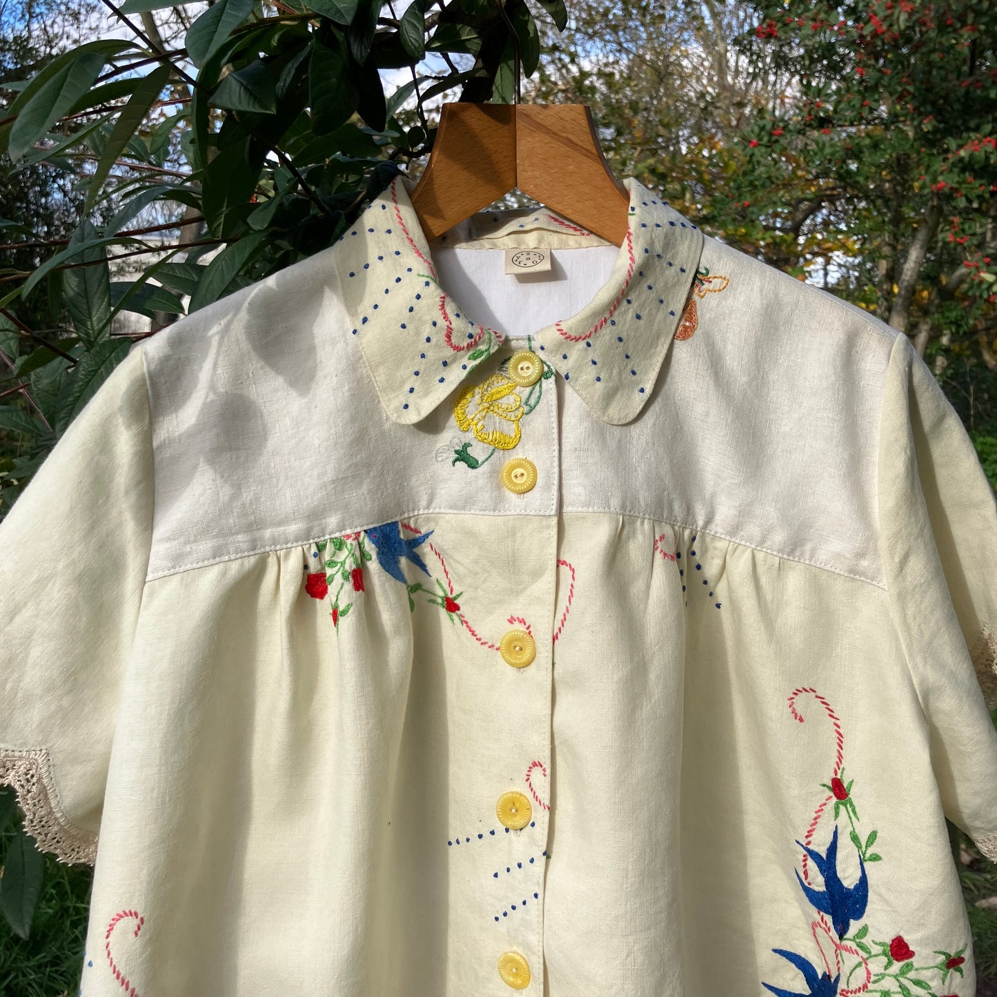 linen shirt made from vintage embroidered tablecloths