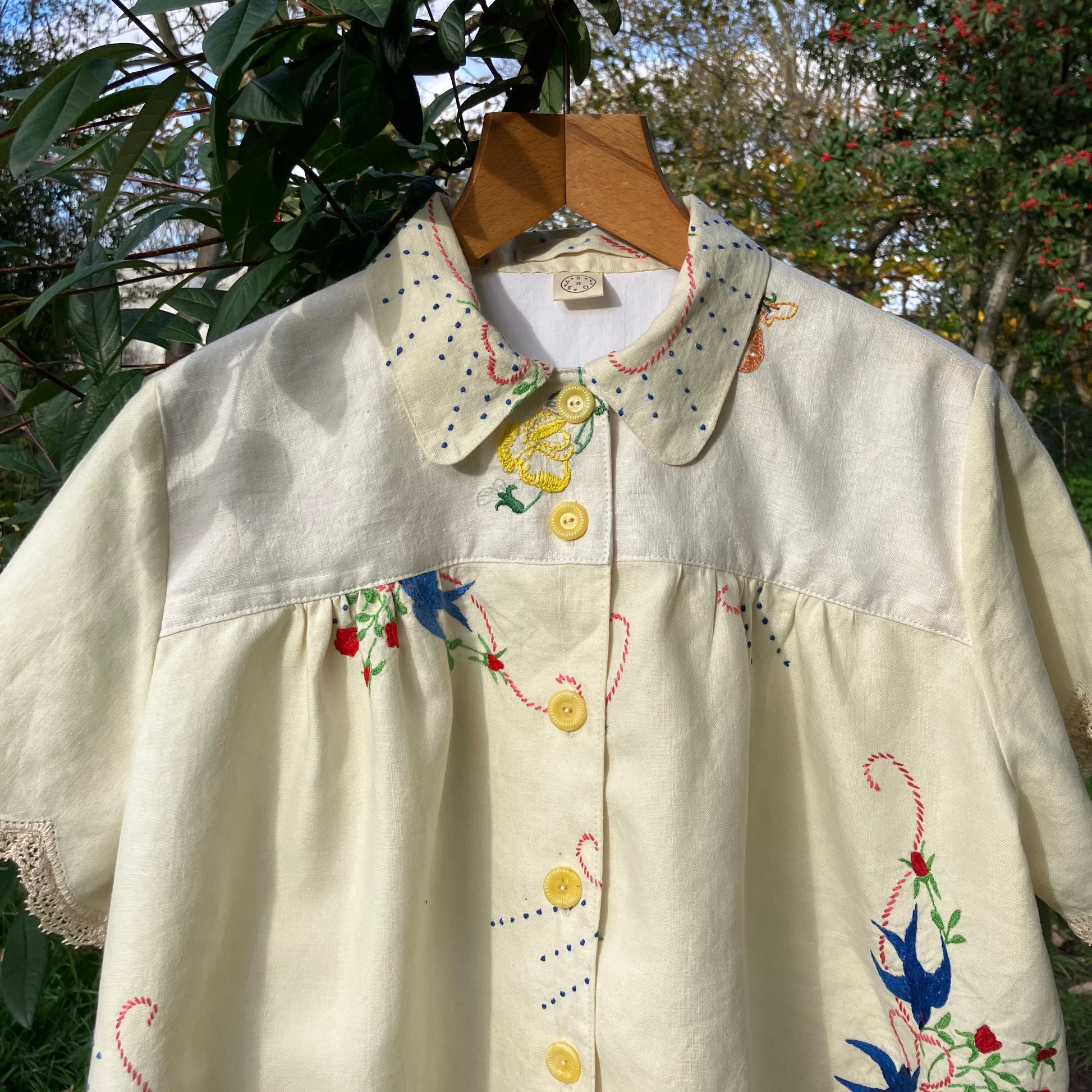 linen shirt made from vintage embroidered tablecloths