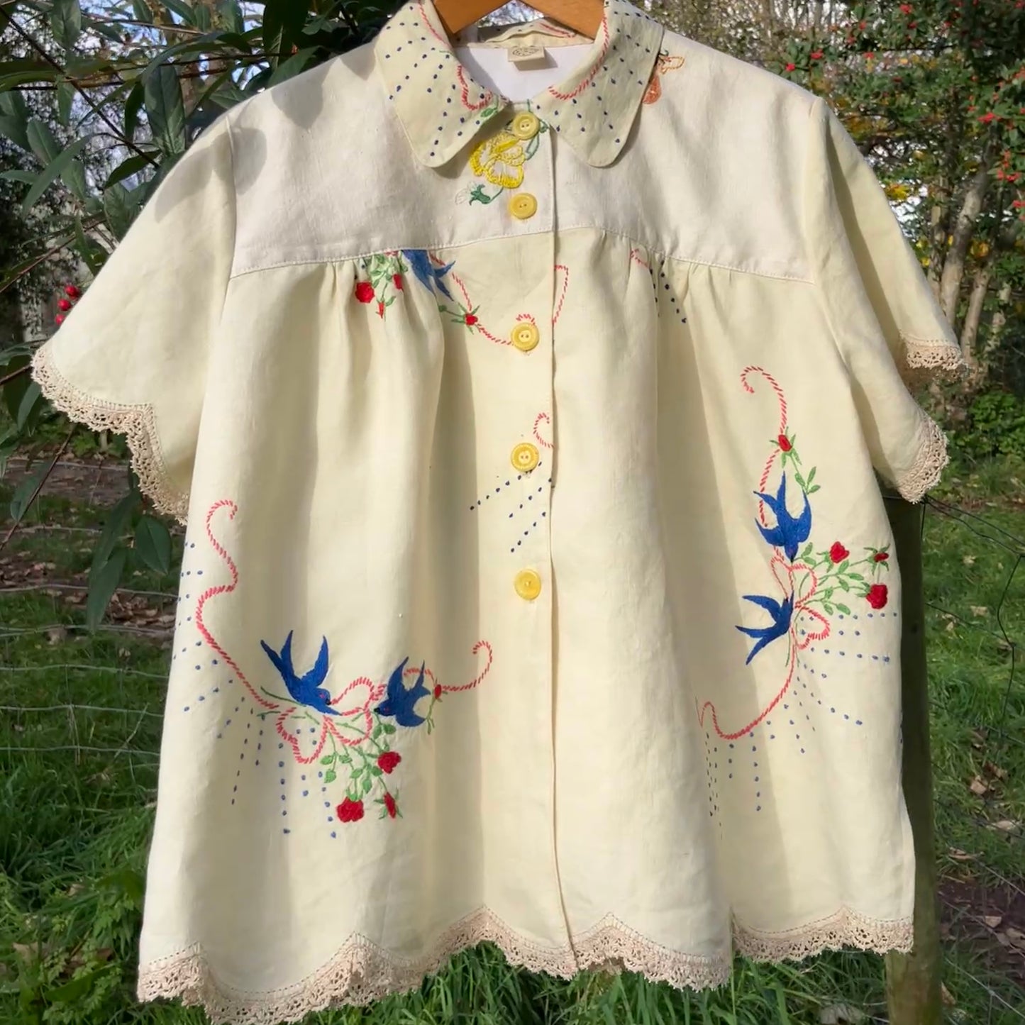 linen shirt made from vintage embroidered tablecloths