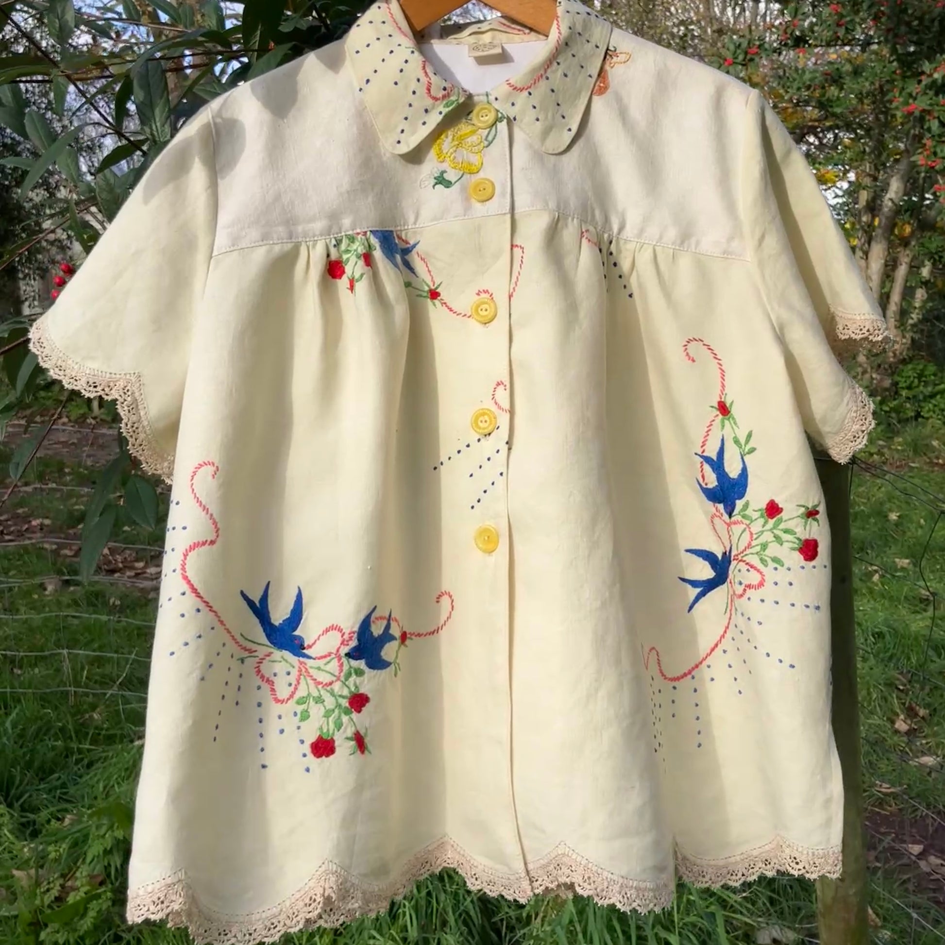 linen shirt made from vintage embroidered tablecloths