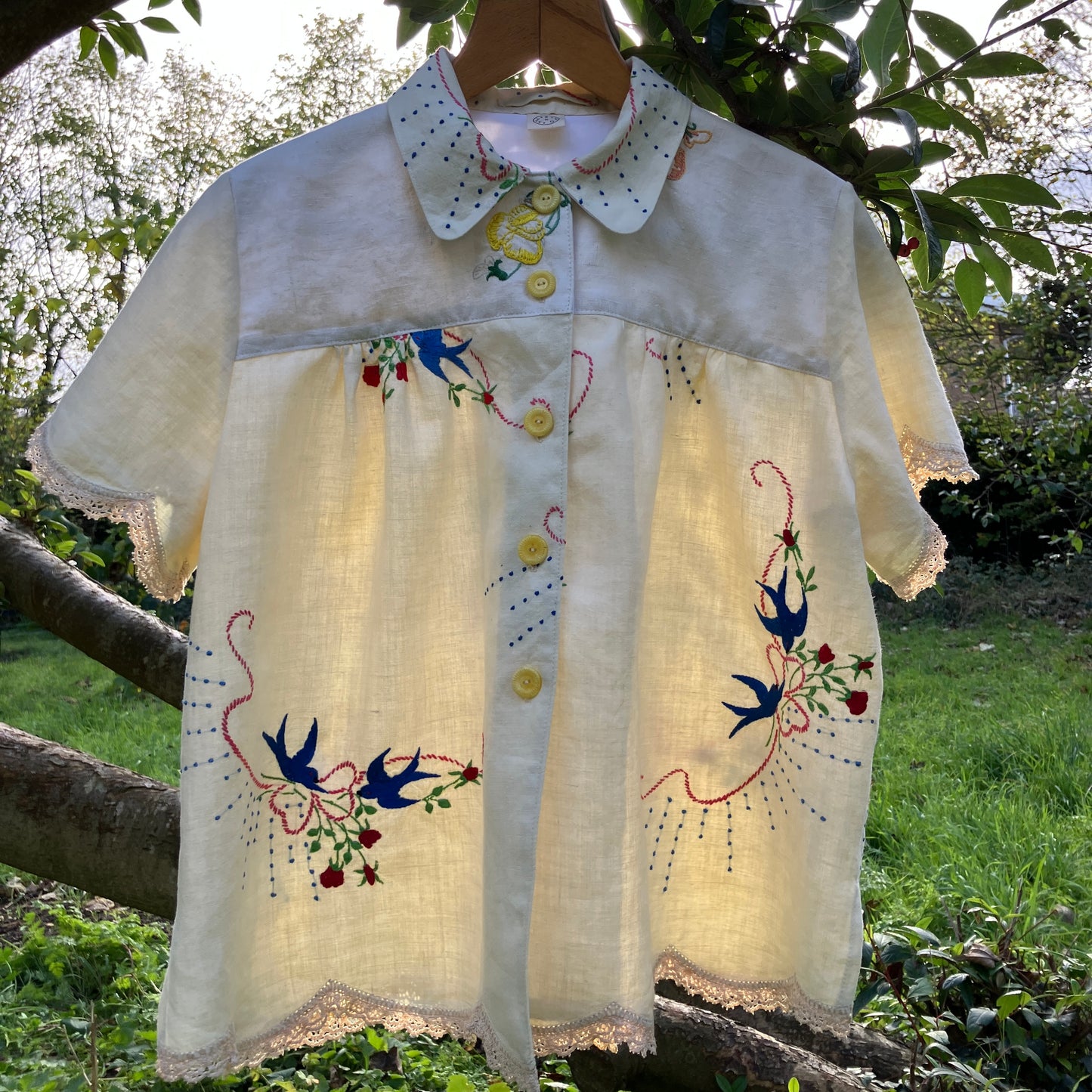 linen shirt made from vintage embroidered tablecloths