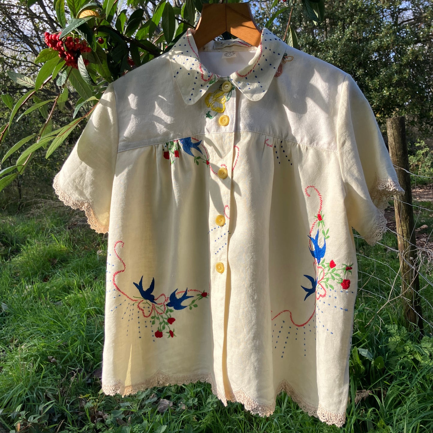 linen shirt made from vintage embroidered tablecloths