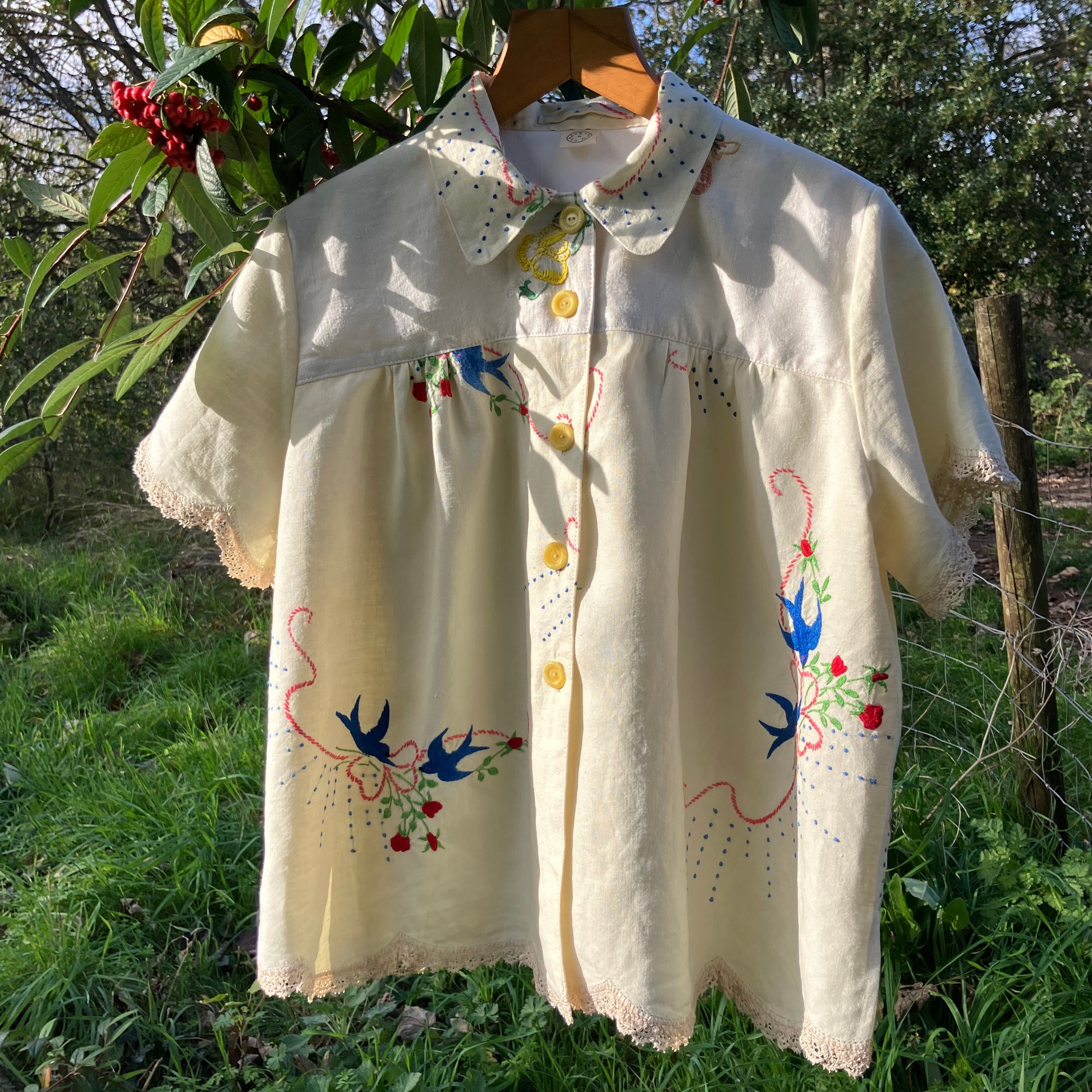 linen shirt made from vintage embroidered tablecloths