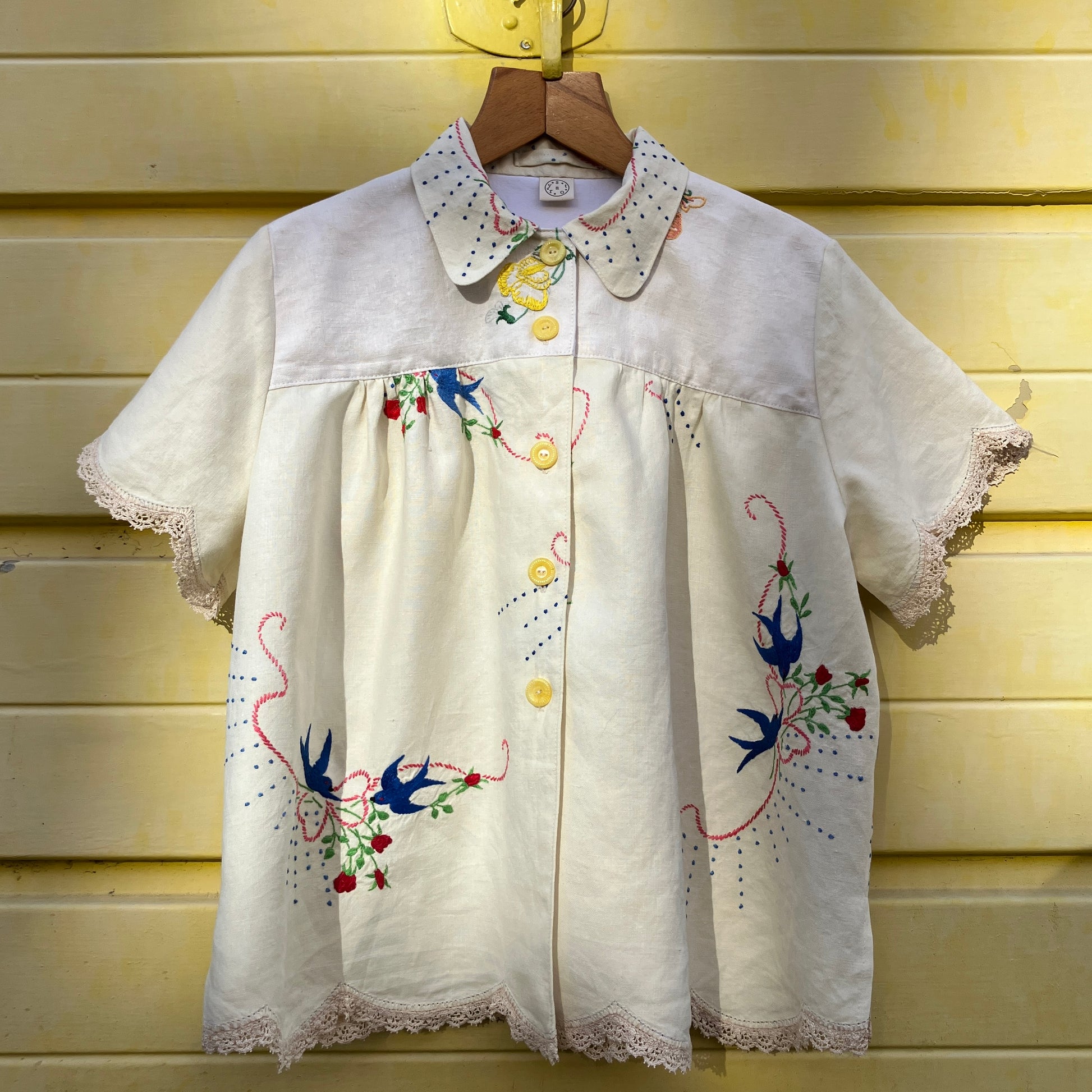 linen shirt made from vintage embroidered tablecloths