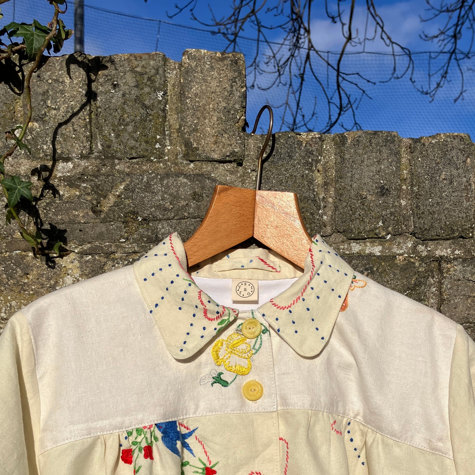 linen shirt made from vintage embroidered tablecloths