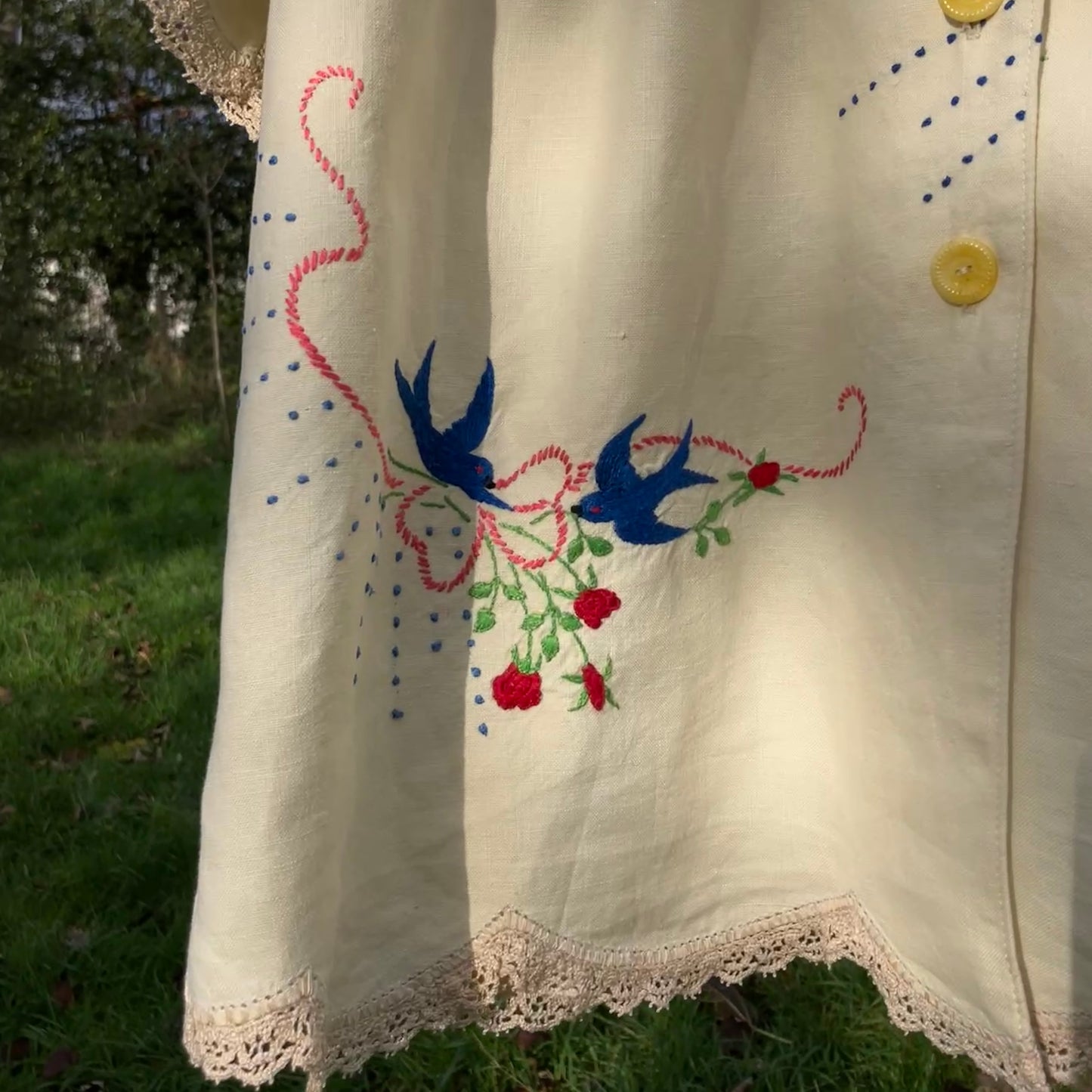 linen shirt made from vintage embroidered tablecloths