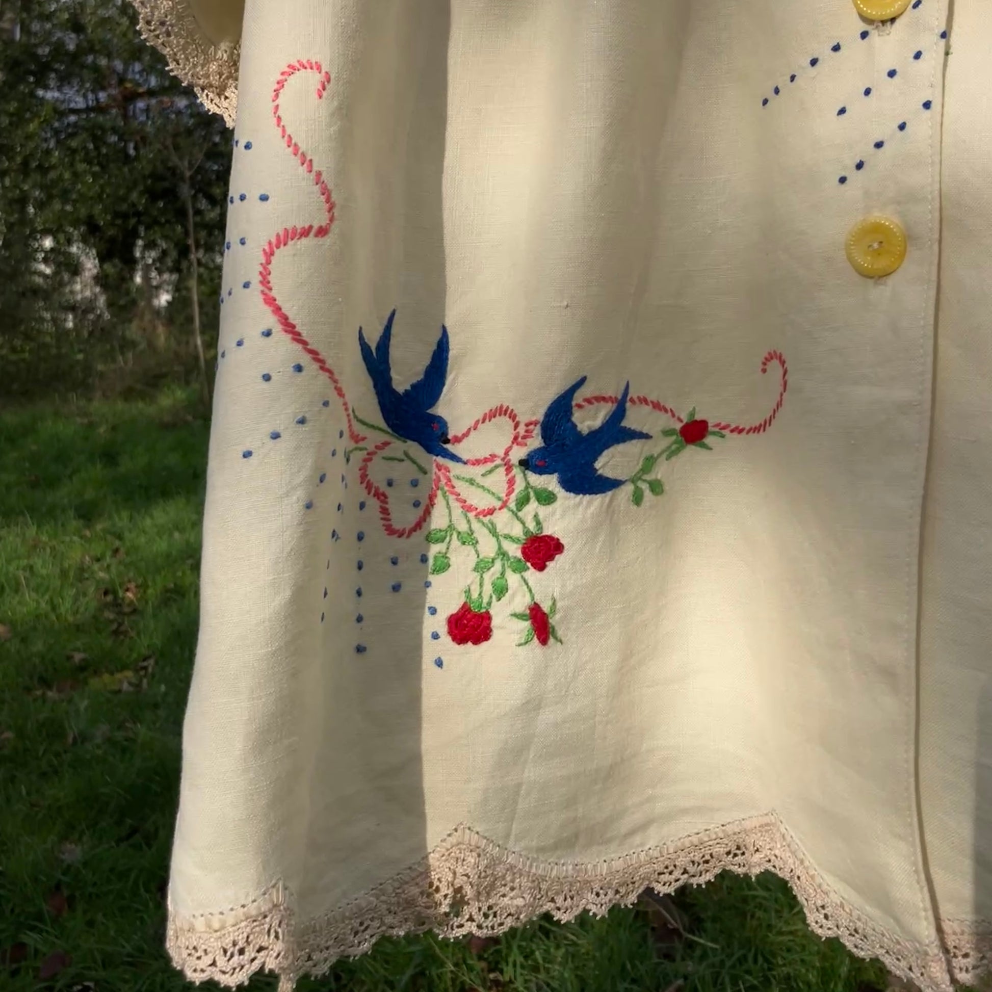 linen shirt made from vintage embroidered tablecloths