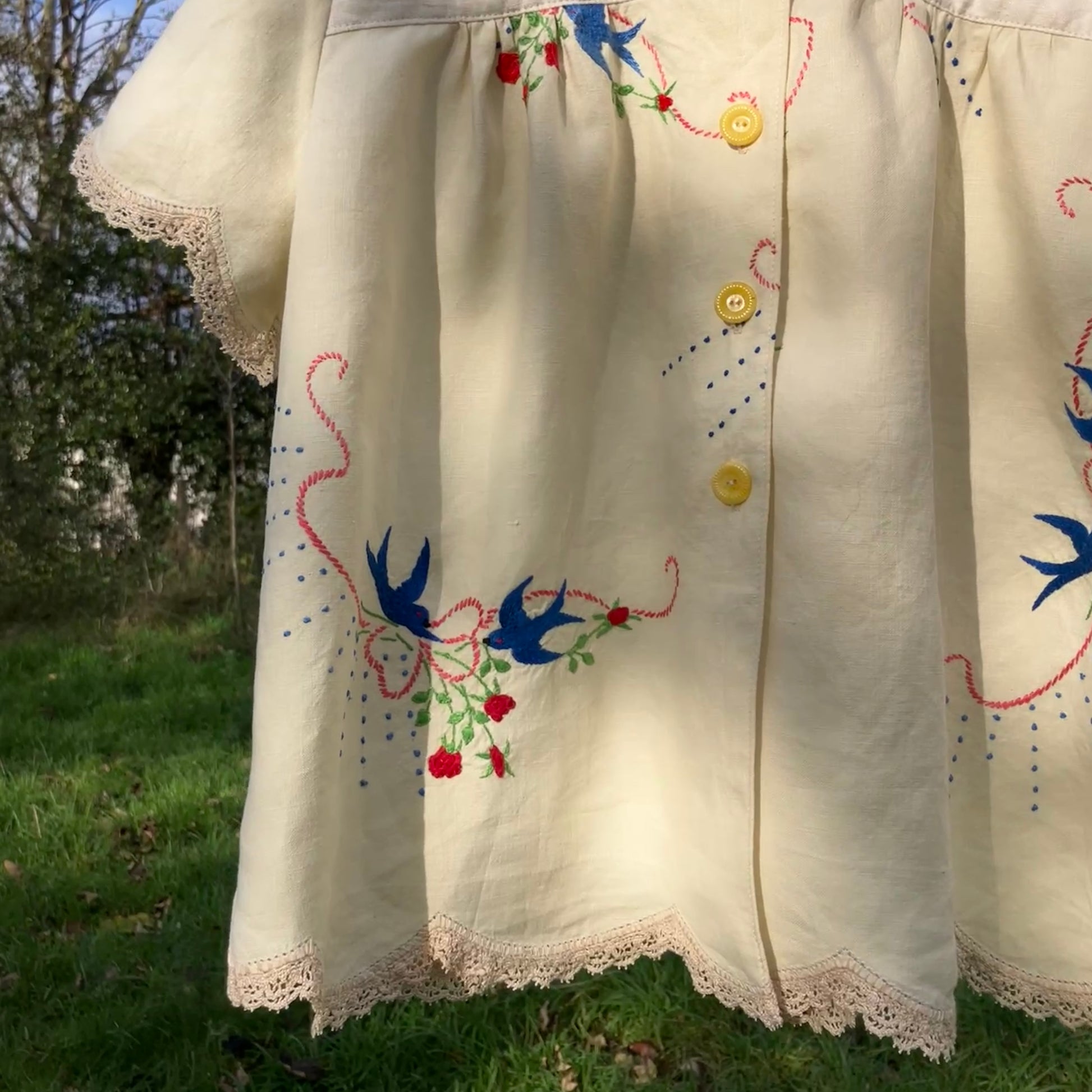 linen shirt made from vintage embroidered tablecloths