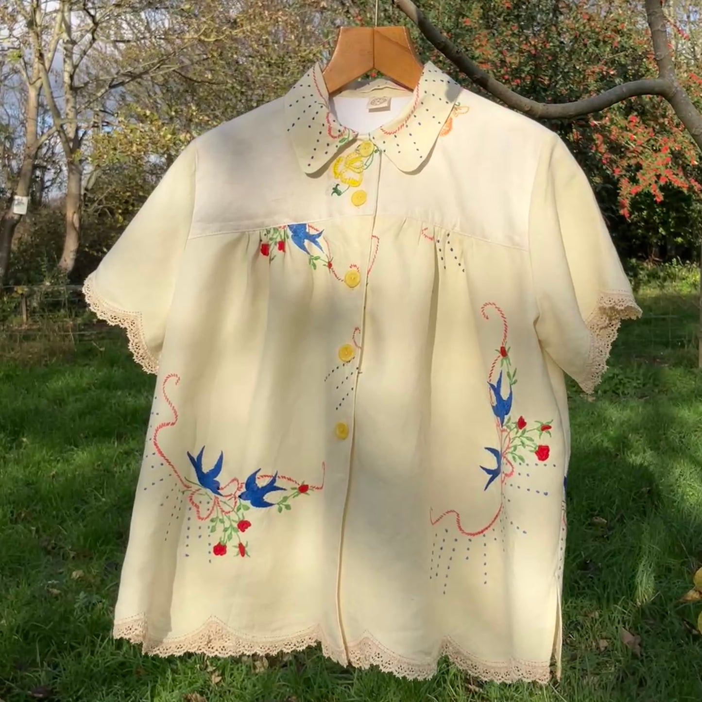linen shirt made from vintage embroidered tablecloths