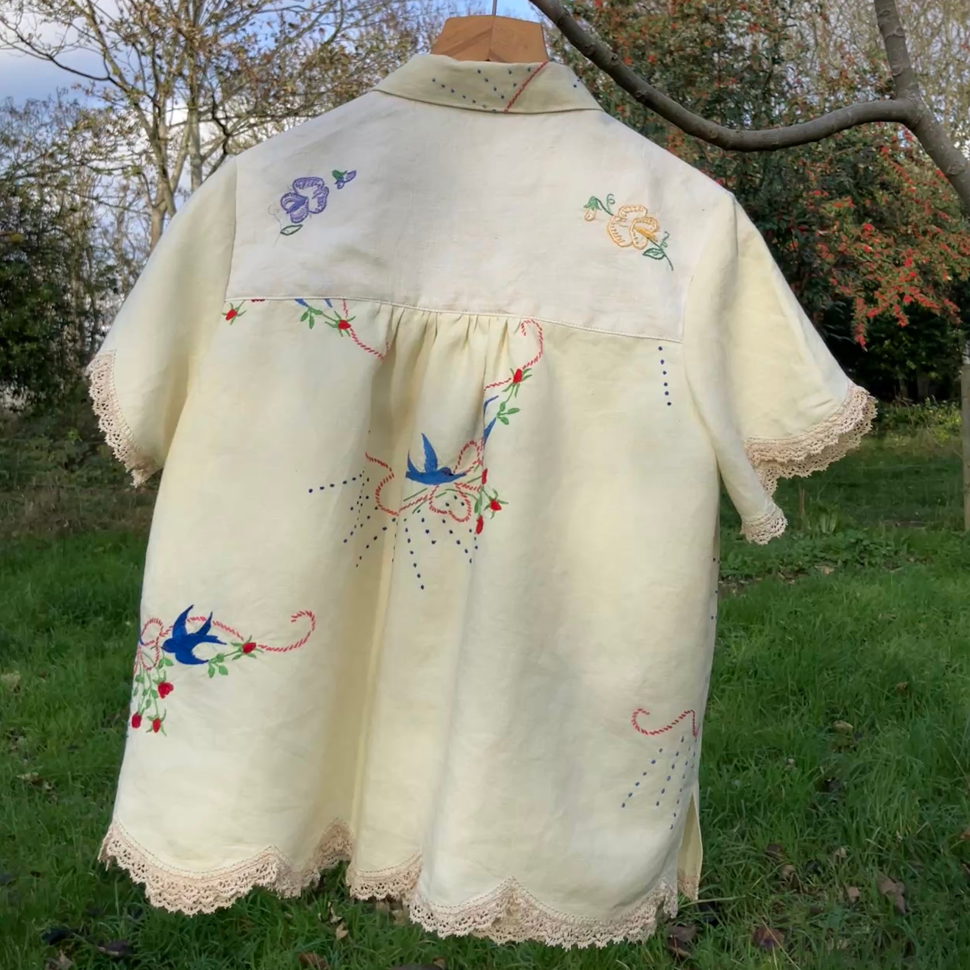 linen shirt made from vintage embroidered tablecloths